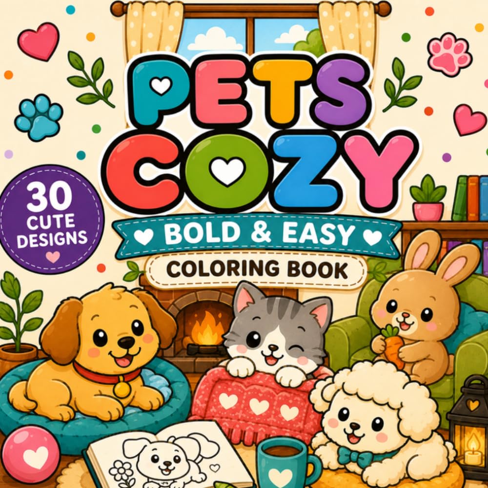 Cozy Pets Coloring Book: 30 Cute and Simple Pets Designs (Cozy Bold & Easy Coloring Books)