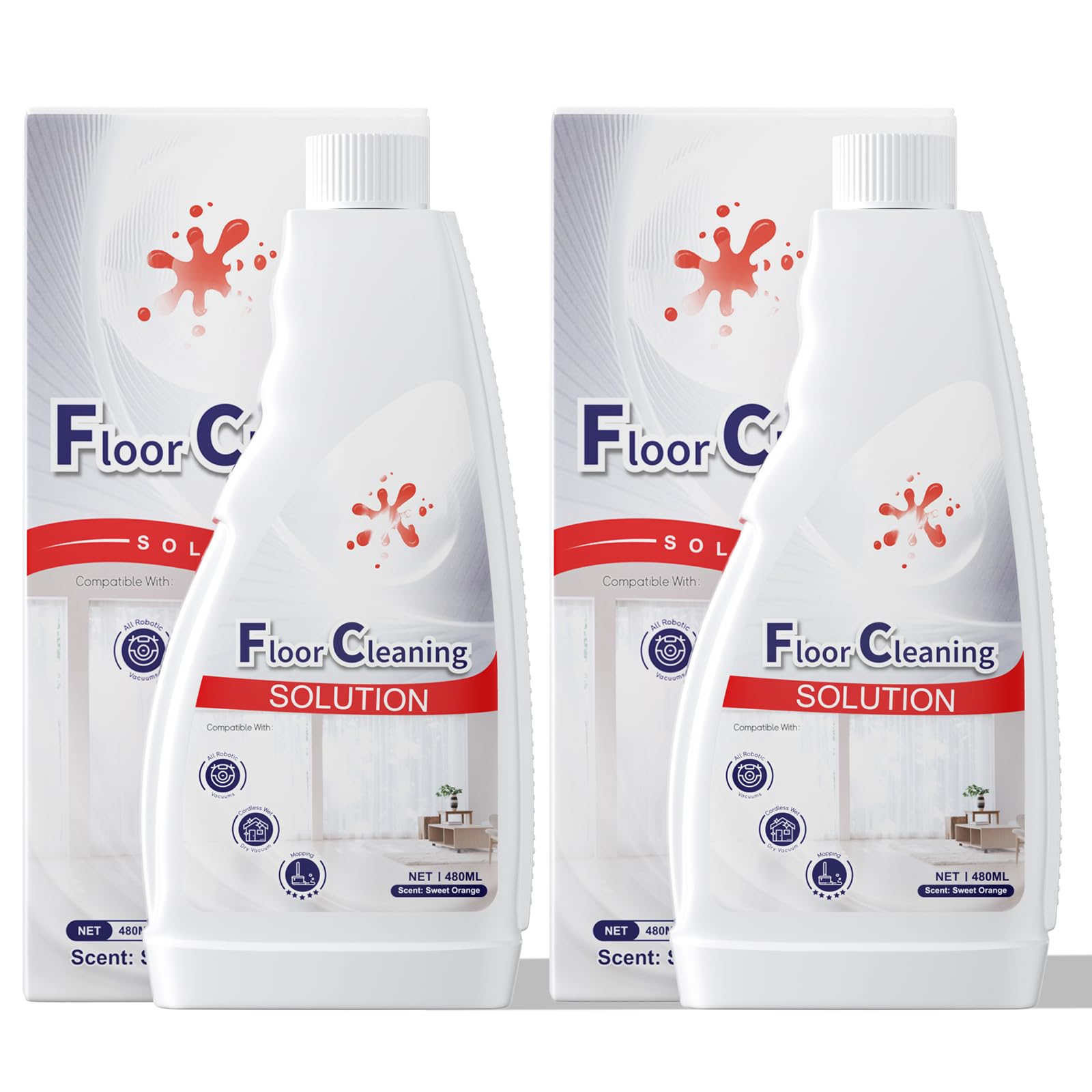 Floor Cleaning Solution Sweet Orange Scent Compatible with Roborock Cleaning Solution, Residue & Streak Free, Compatible Robot Vacuums with Mopping and Wet Dry Vacuum, 33.86 FL OZ (2 bottles)