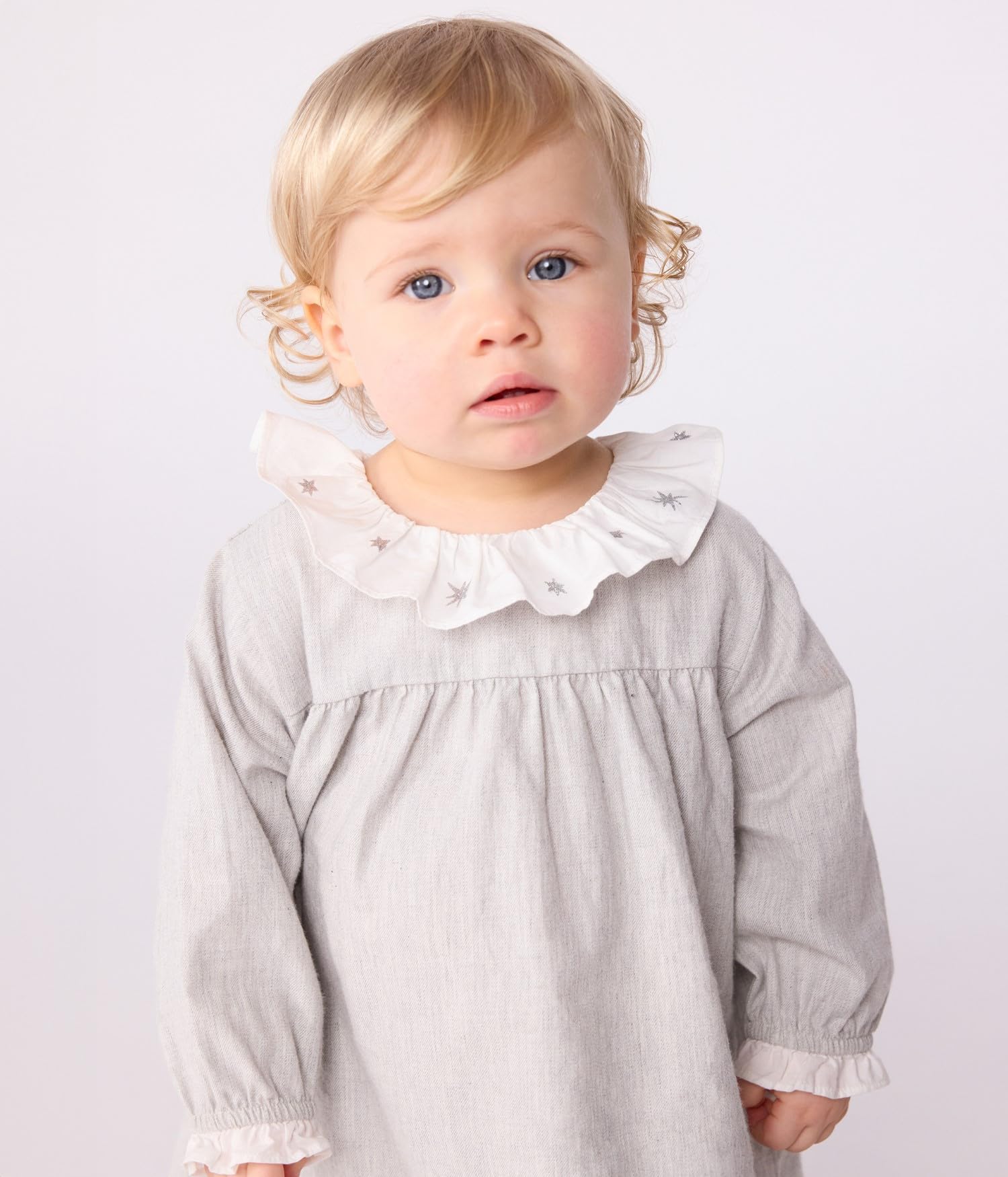 Petit Bateau Flanelowa sukienka dziecięca z długim rękawem i kołnierzykiem