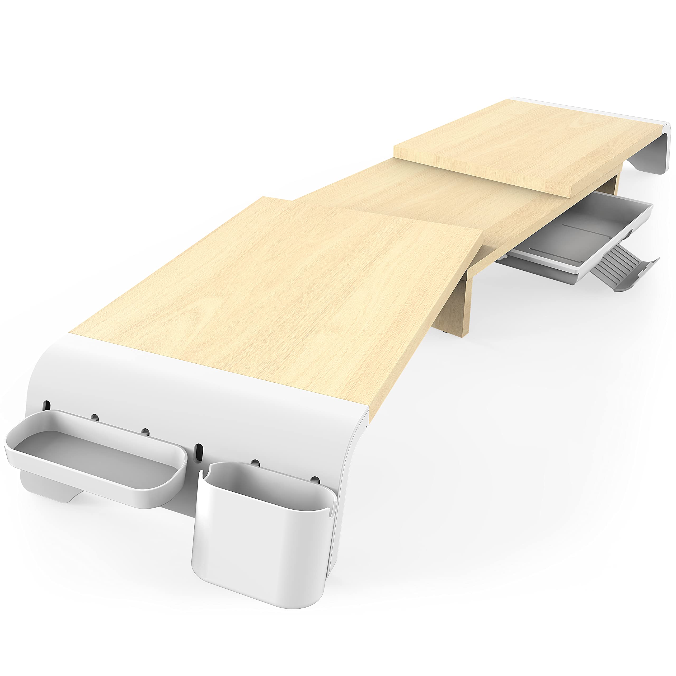 Fenge Réhausseur d'Écran d'Ordinateur Réglable Moniteur Stand en Bois avec Toiroir,Support d'Ordinateur,Moniteurs,TV,PC,Imprimante - Charge de 25kg - 74-107x 23,5 x 8,9 cm Couleur Chêne G04B1101C