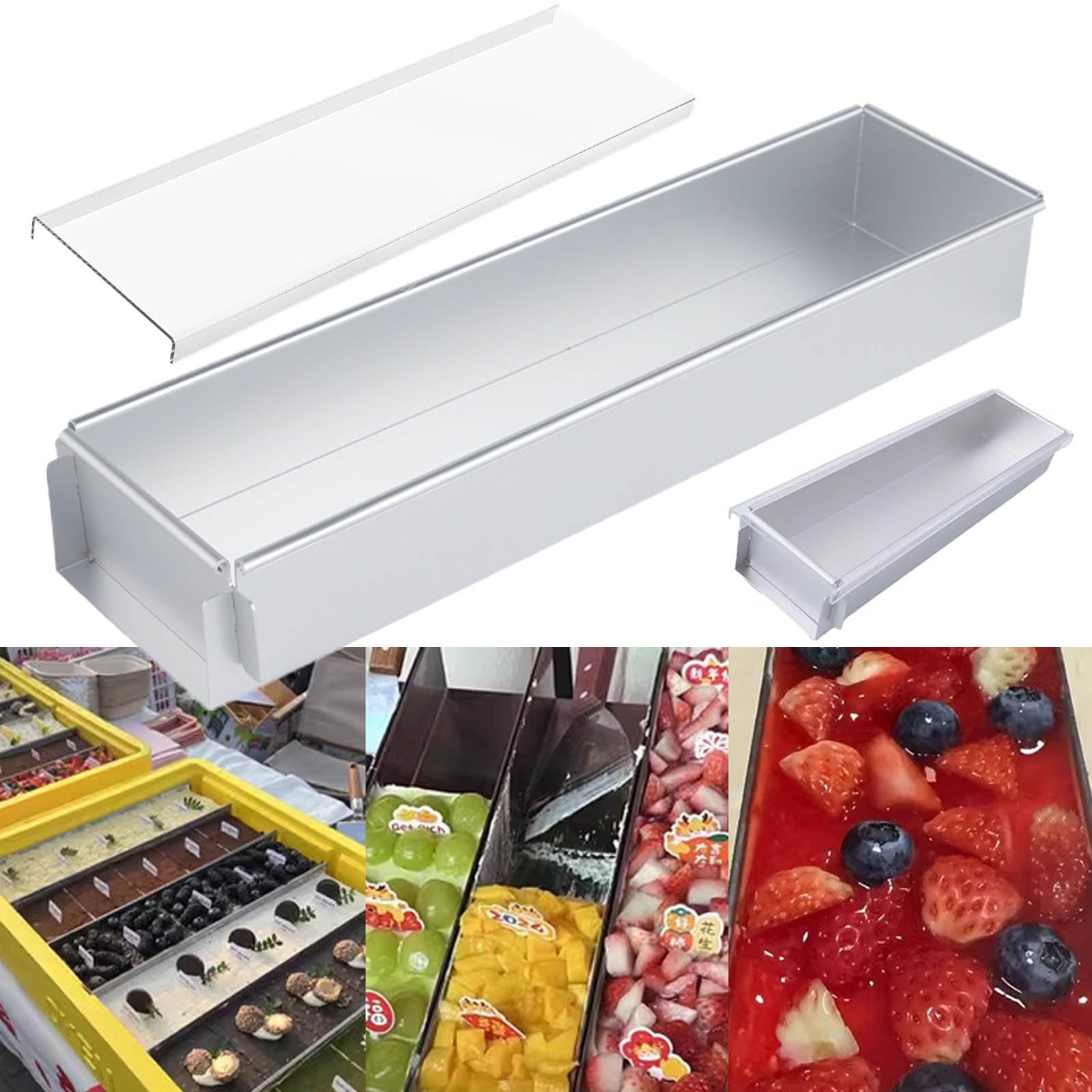 Genérico Molde Rectangular De Aleación De Aluminio para Tiramisú, con Marco Desmontable, Antiadherente Y Fácil De Desmoldar, con Tapa Protectora De Acrílico, Apto para Hornear Tarta De Queso