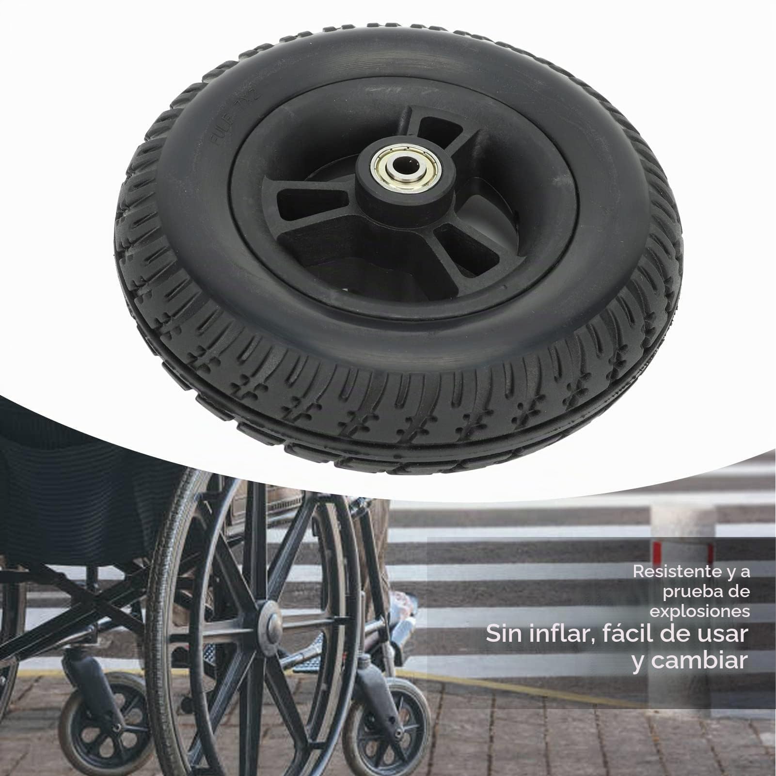 Rueda de Silla de Ruedas Repuesto Rueda de 7 Pulgadas para Sillas de Ruedas Delantera Sólida Resistente sin Ruido Antideslizante