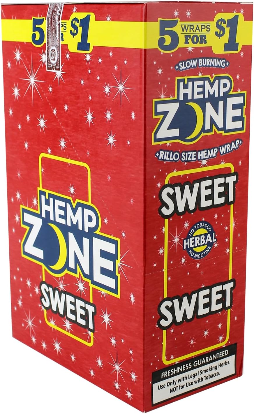 The Zone Premium Sweet Wraps. 75 Total Wraps! 5 Wraps Per Pack.15 Packs! Non-GMO, Nicotine & Tobacco Free, Slow & Smooth Burn.