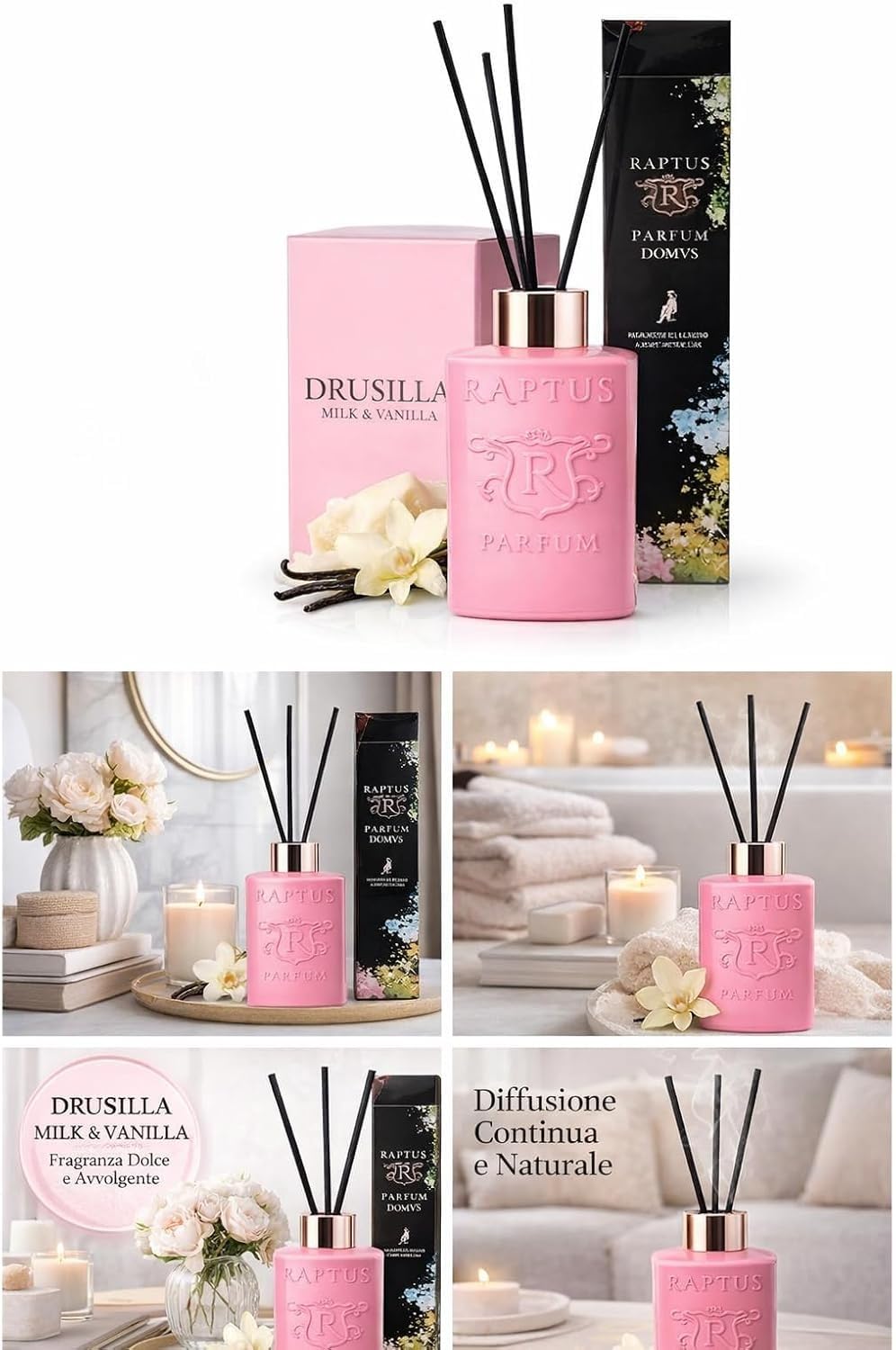 Profumatore Ambiente con Bastoncini RAPTUS 300 ml – Diffusore Fragranza per Casa, Bagno, Camera e Ufficio – Lunga Durata (Drusilla) - 5