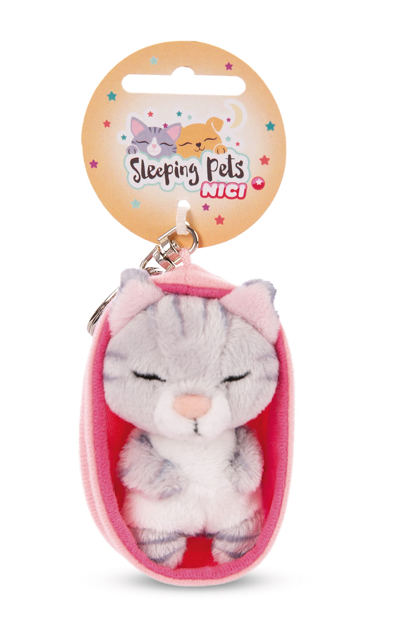 NICI 48841 Keyholder Sleeping Pets Cat Grey Striped 8cm