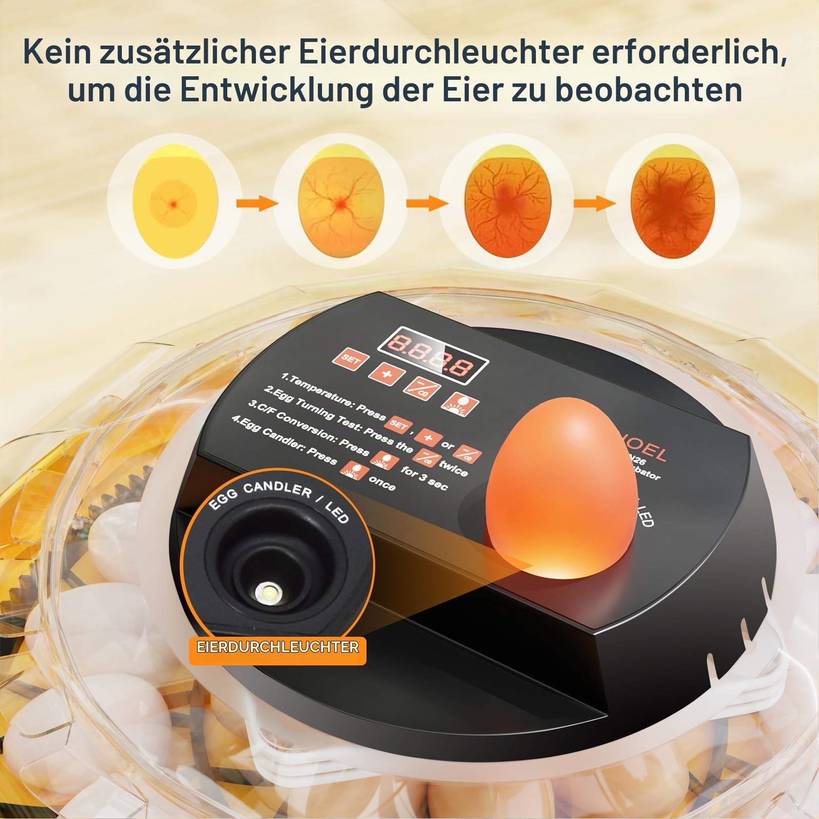 Brutautomat Vollautomatisch für 26/64 Eier Inkubator Hühner 2 Paletten