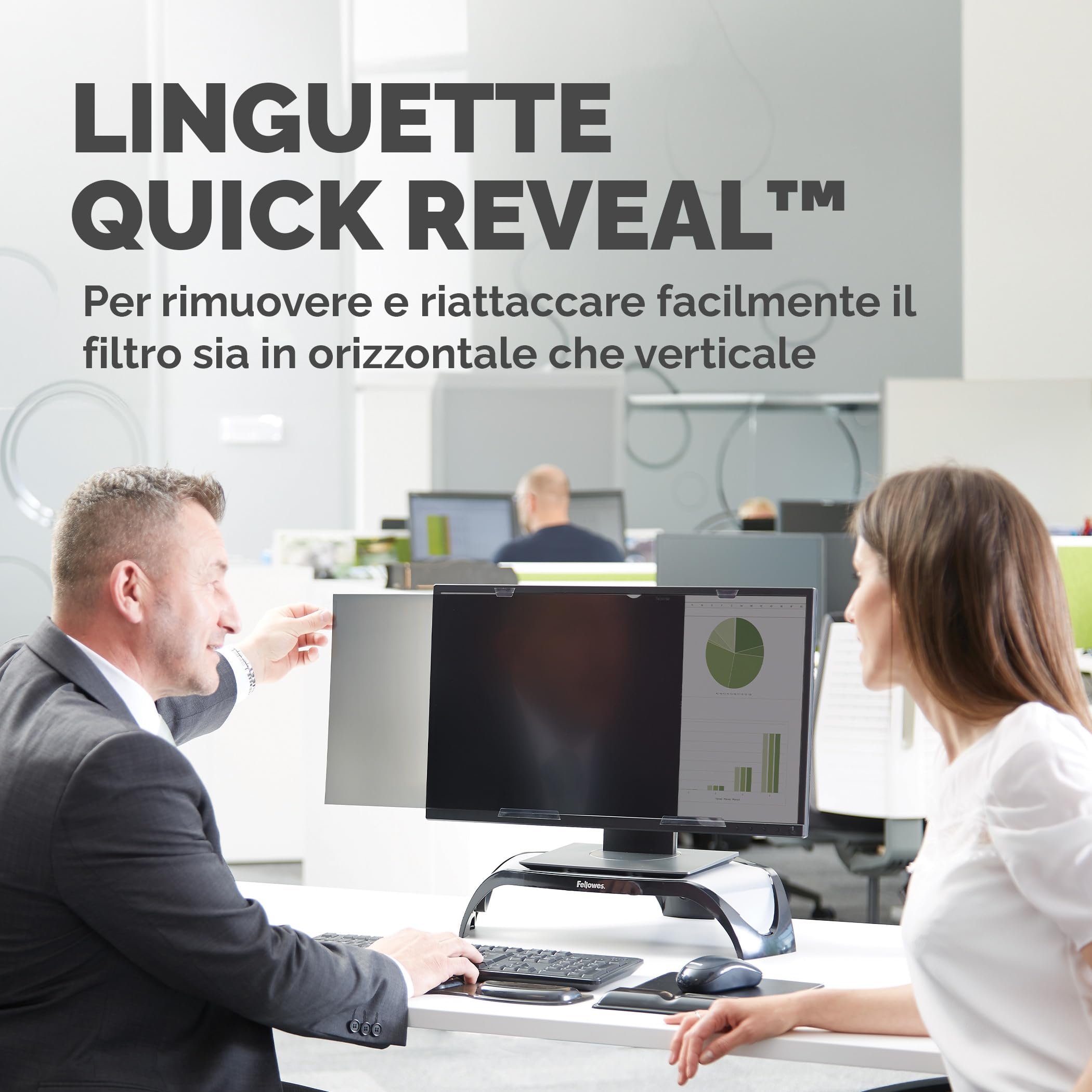 Fellowes PrivaScreen Filtro Privacy - Protezione antiriflesso e Luce Blu per Monitor 27" Pollici (Rapporto 16:09, 597 x 335mm) - Aggancio e rimozione Facili con linguette Quick Reveal™