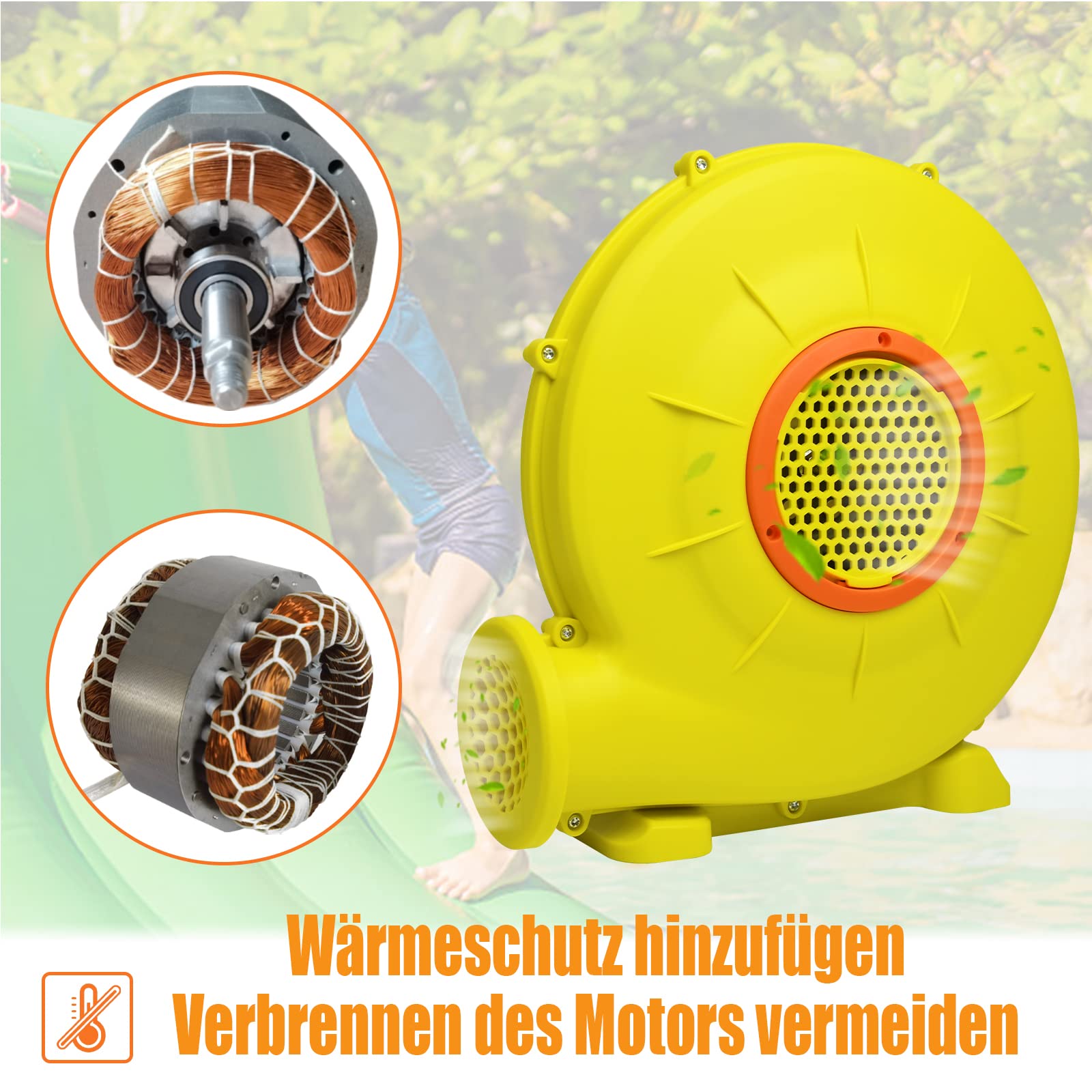 Ventilatore elettrico da 350 W, pompa ad aria, ventilatore a turbo, portatile, con manico, ventilatore permanente, con grande fondo e apertura dell'aria
