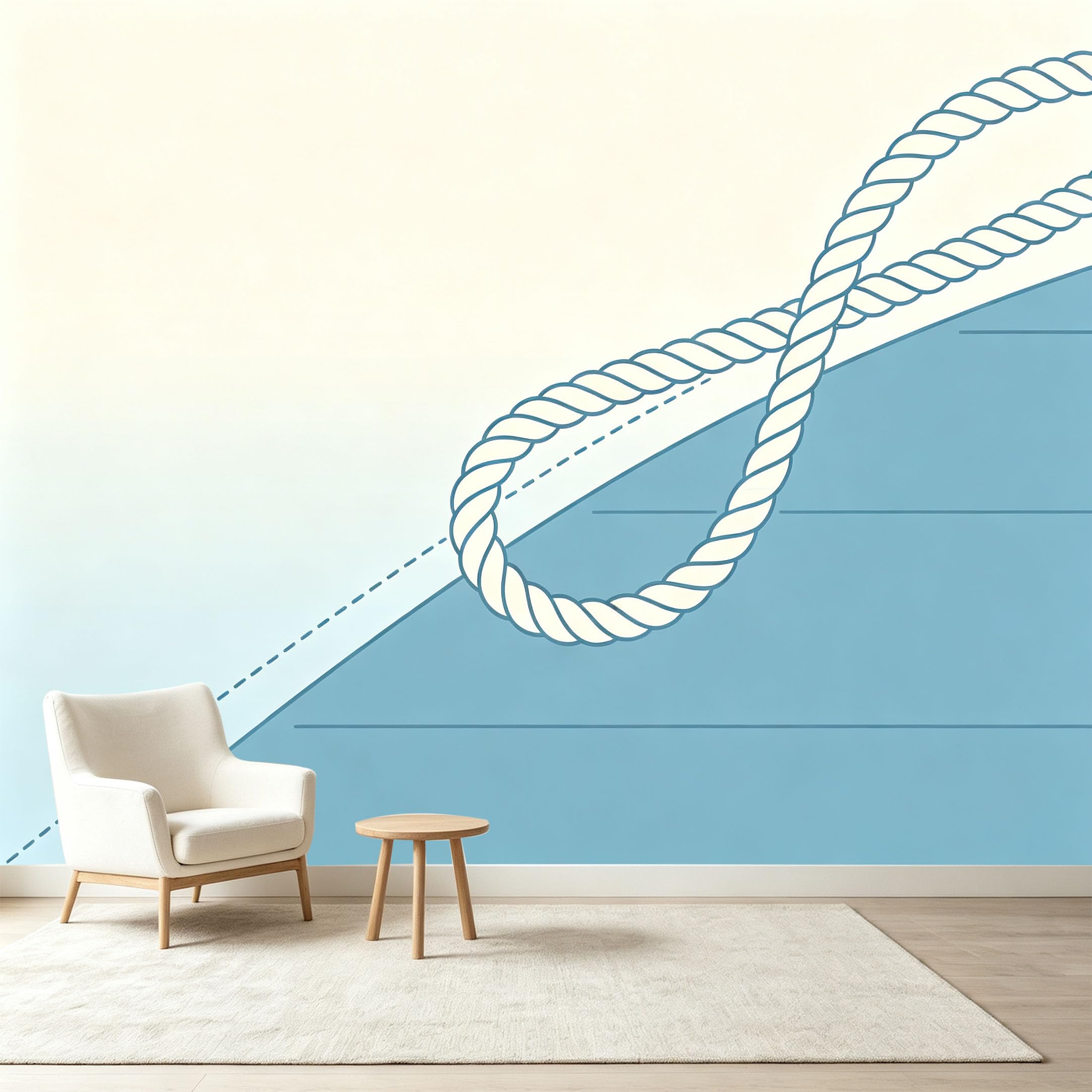 Custom Size Wall Murals Minimalist Nautical Rope Abstract Line Art Coastal Seascape Self-Adhesive Wall Fabric Removable Wallpaper Wall Decor for Living Room Bedroom Bathroom