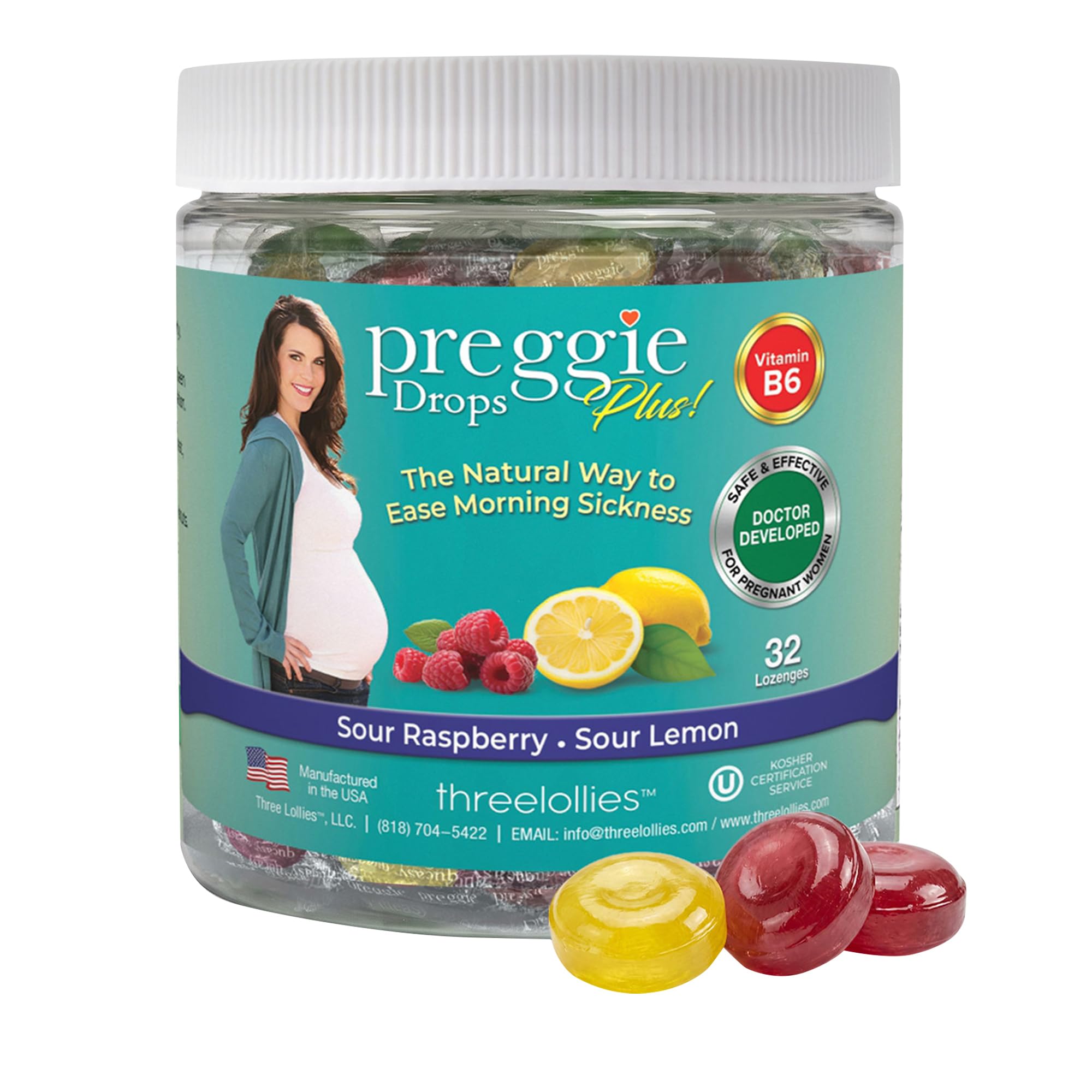 Three Lollies Preggie Pop Drops Plus Pregnancy Candy, Sour Mix, 32 Count