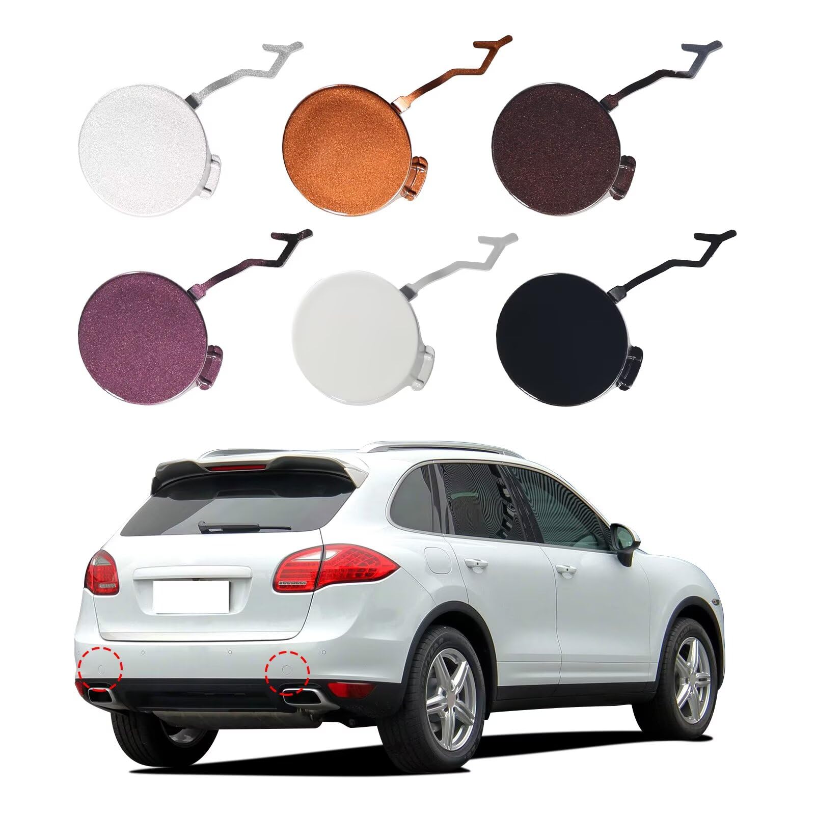 Photo 1 of Car Rear Bumper Tow Hook Cover Cap Towing Eye for Porsche Cayenne 2011 2012 2013 2014 Bumper Cover Left Towing Hook Cover 95850544900 95850545000 (Unpainted, Left Driver Side)