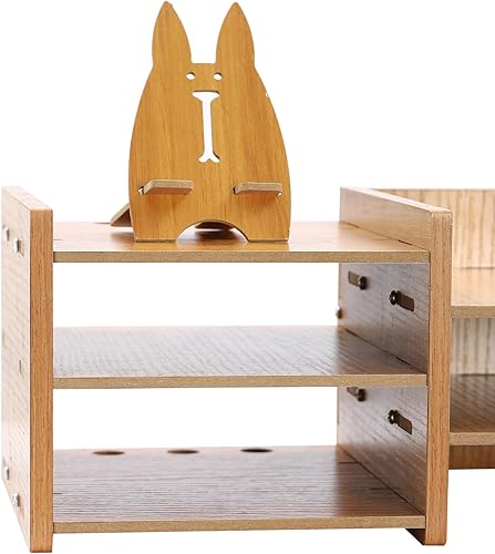 Miniatura 7 de Soporte para monitor de computadora, estante de computadora de mesa con cajón con cerradura, soporte de monitor de madera, adecuado para estudio,