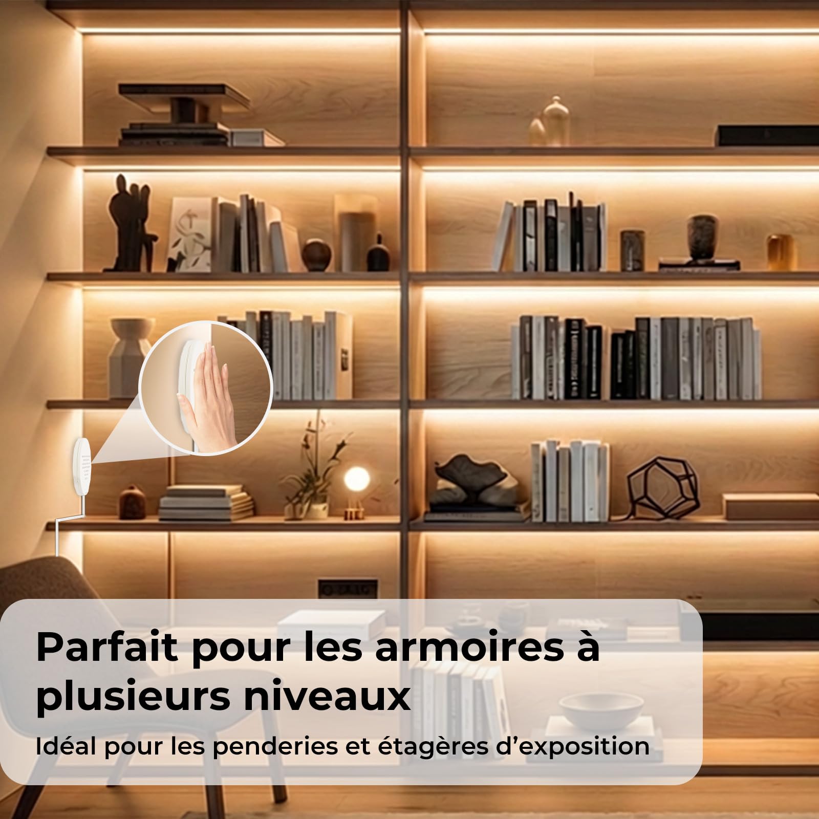 Ruban LED COB 6 x 1 m, Dimmable Contrôle Tactile pour Éclairage de Panneaux Acoustiques, Vitrines, Armoires, Cuisines, Caves à Vin, Présentoirs et Étagères, 3000K
