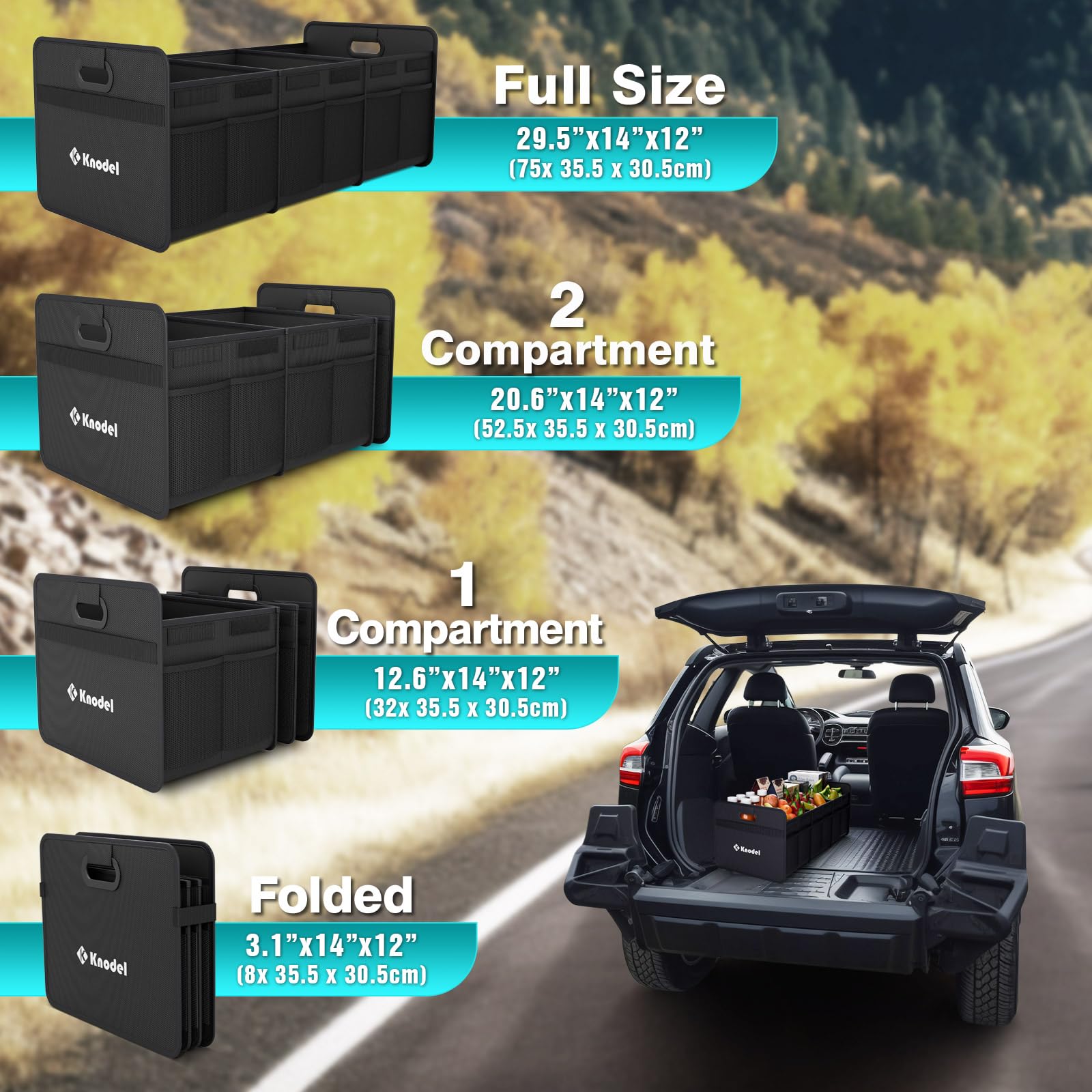 K KNODEL Organizzatore di baule auto, archivio di baule auto pieghevole, console e organizzatori per automobili (Grande, Nero)