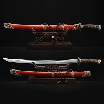 Sword Handmade Chinese Qing Dynasty King Sword Ling Long Dao with Red Wooden Scabbard