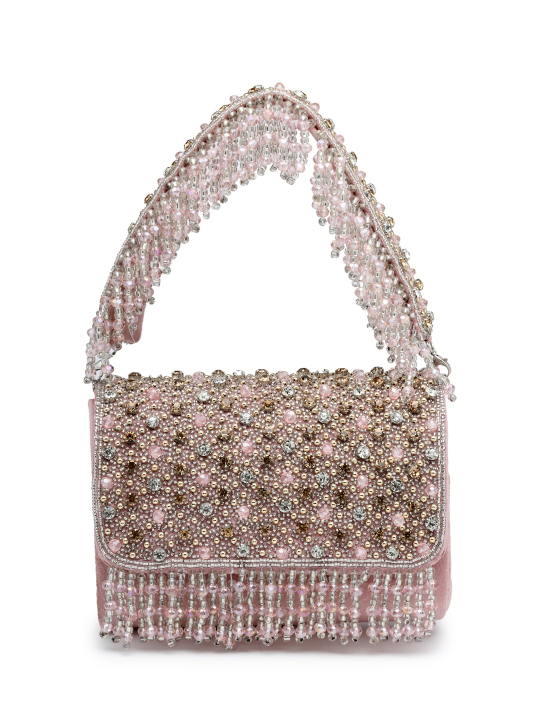 Coffer Stone Work Embellished Suede Clutch-image-2