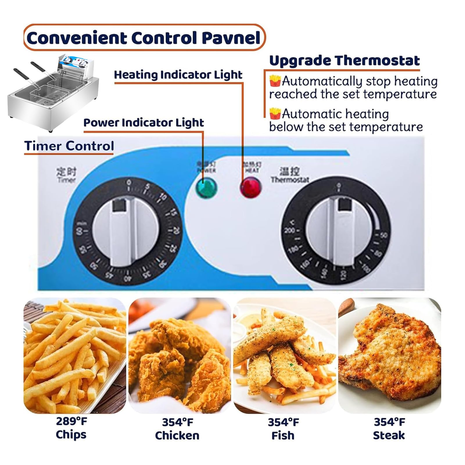 Freidora EléCtrica Comercial Tanques 10/20l Freidora De Aceite De Acero Inoxidable con Cestas para FreíR Tapas Temperatura Ajustable 50-200 Gradosc para Aros De Cebolla Pollo Papas Fritas