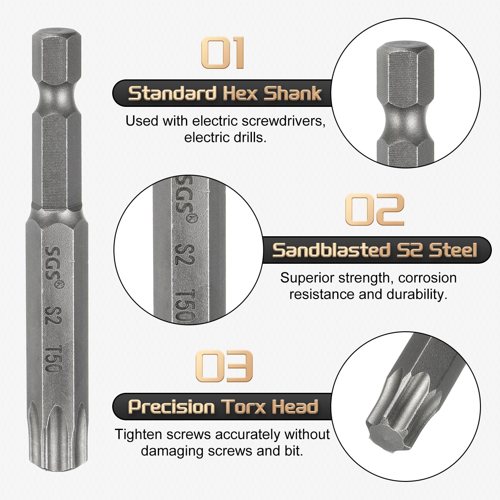 HARFINGTON T5 Torx Head Screwdriver Bit 1/4\" Hex Shank 2\" (50mm) Long Magnetic No Hole Tip Tamper Proof 6 Point Star Screw Driver Drill Bits S2 Steel Industrial Power Screwdrivers