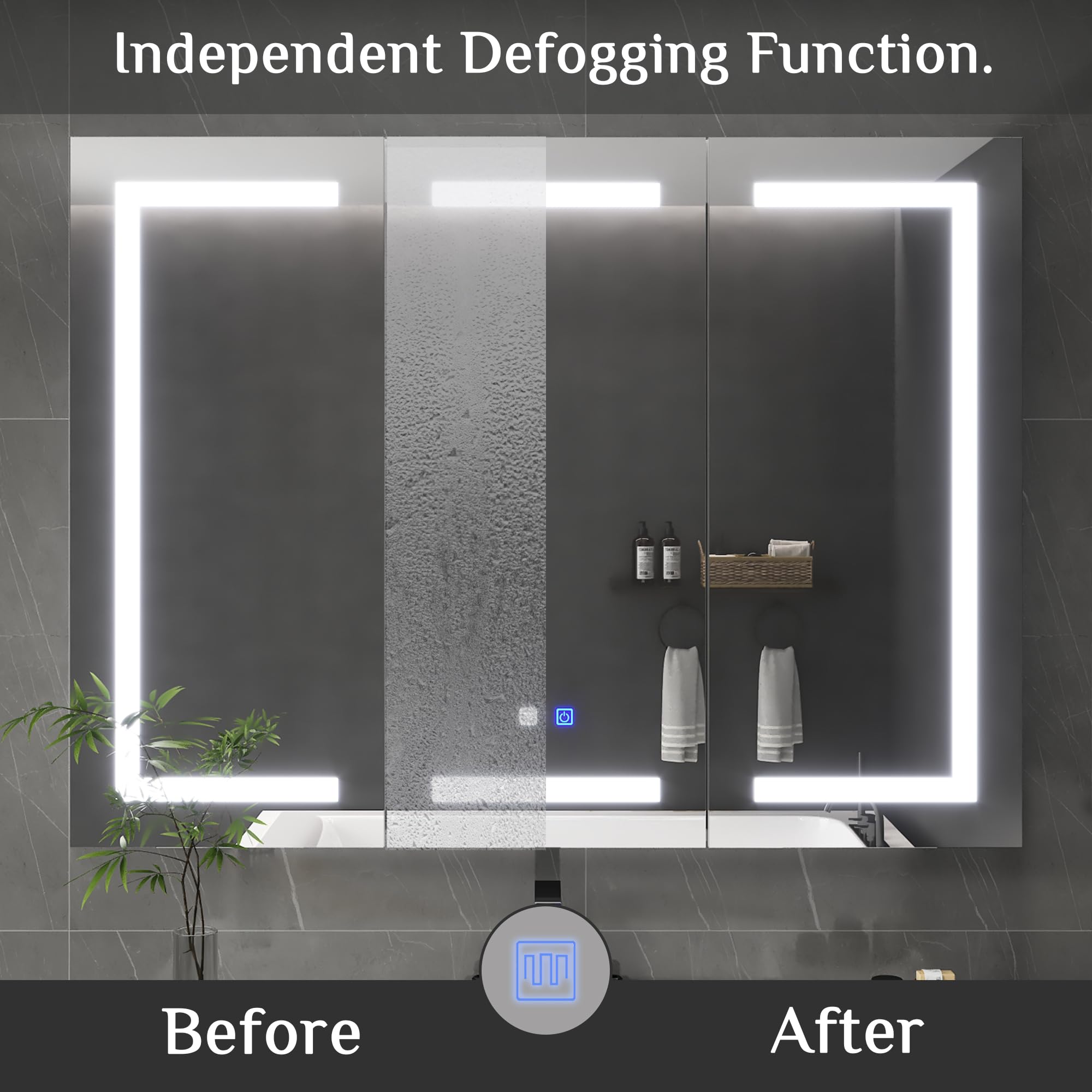 Armario de Baño con Espejo LED, Mueble Espejo de 3 Puertas con Luz, Interruptor Táctil y Estantes, 120 x 15 x 90 cm
