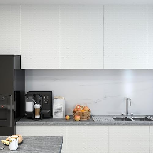 Miniatura 2 de Decotalk Papel adhesivo blanco para gabinetes, papel tapiz texturizado de 17.7 x 120 pulgadas, papel de contacto blanco, papel tapiz extraíble para