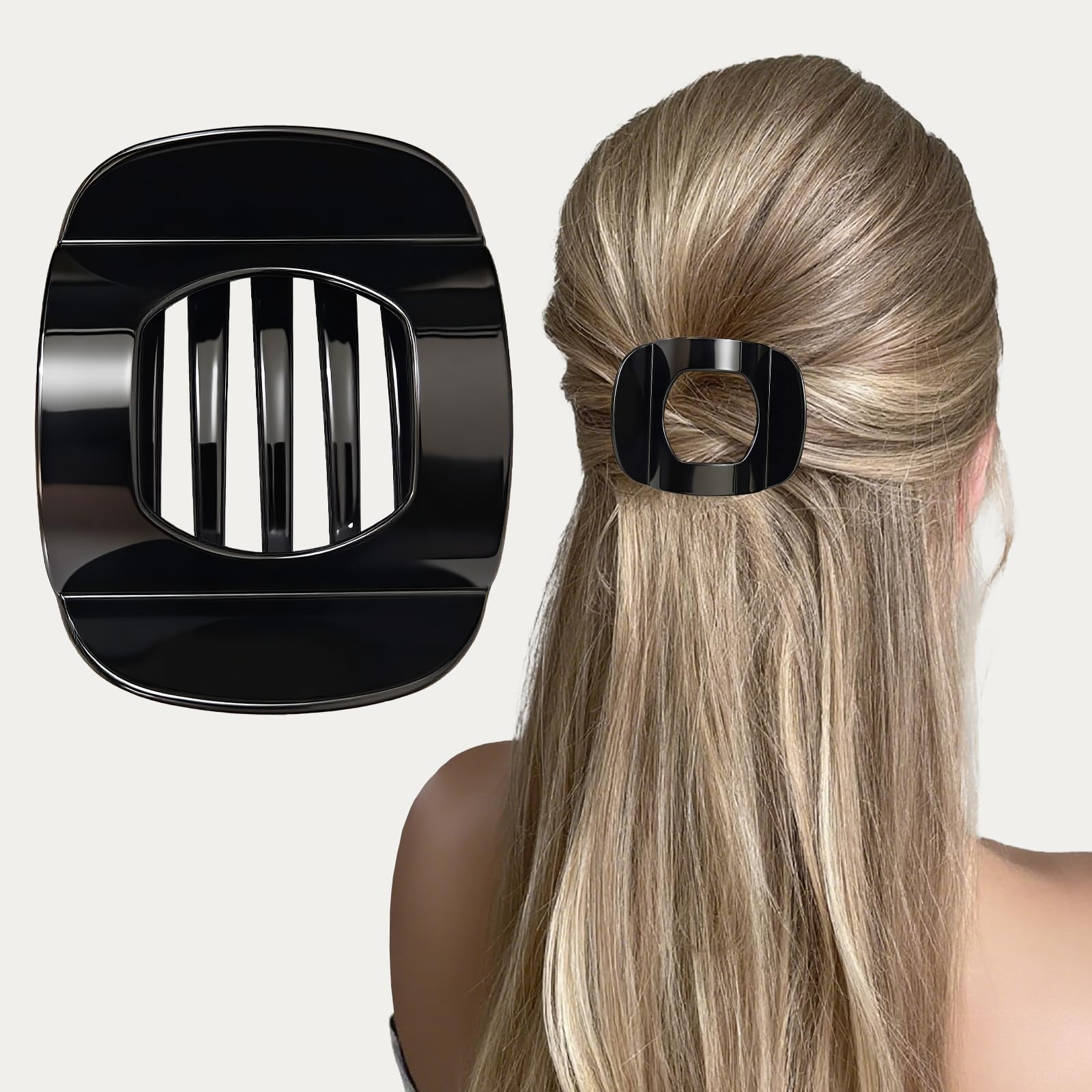 MOXYOY Flat Hair Claw Clips for Women Girls, Round Lay Down Hair Clip for Thick Thin, Curved Design Strong Hold, Easy to Wear, Curved Hairclips,Black
