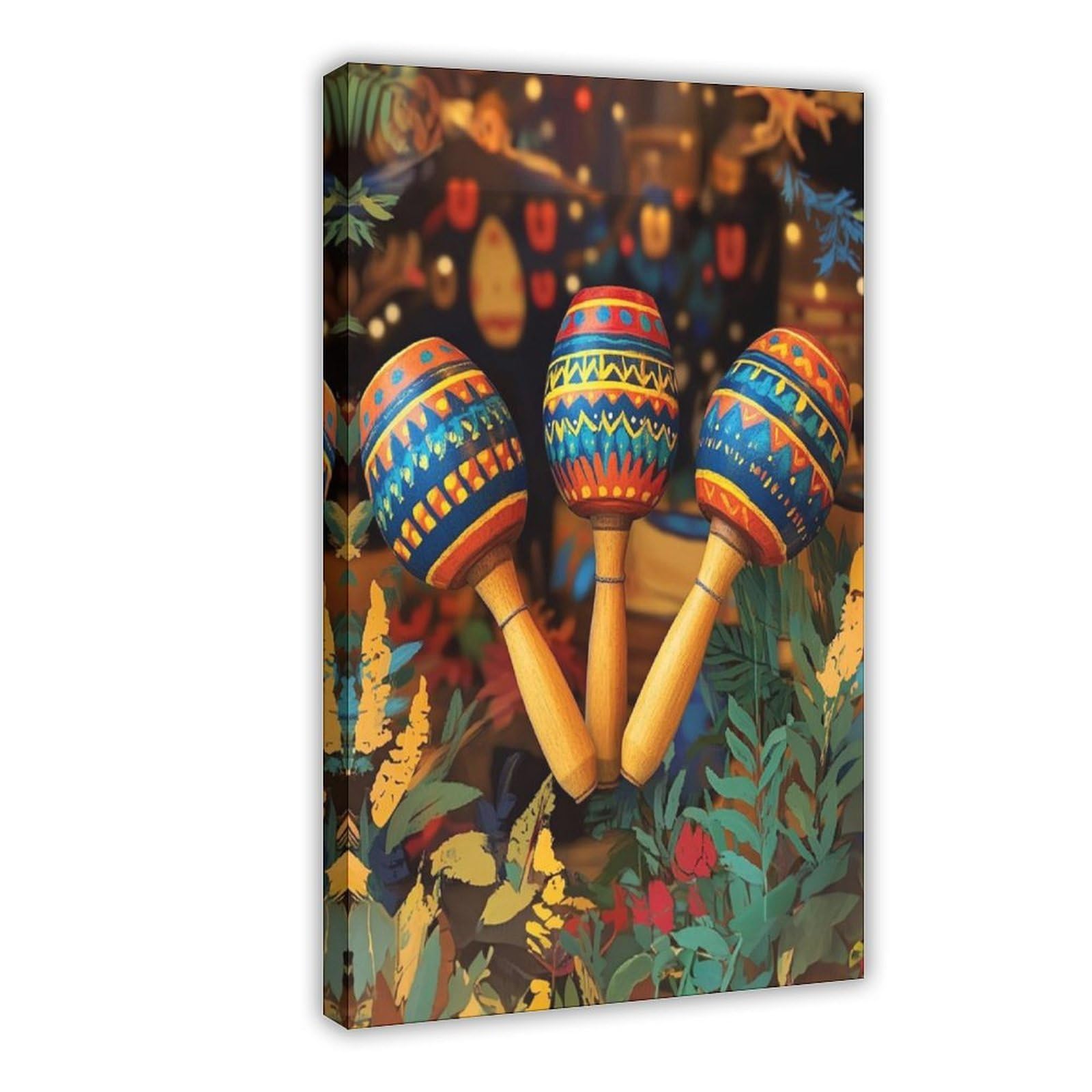 Lxwnze Frame-Style Festive Mexican Maracas Art Canvas Poster For Bedroom Decor Gift