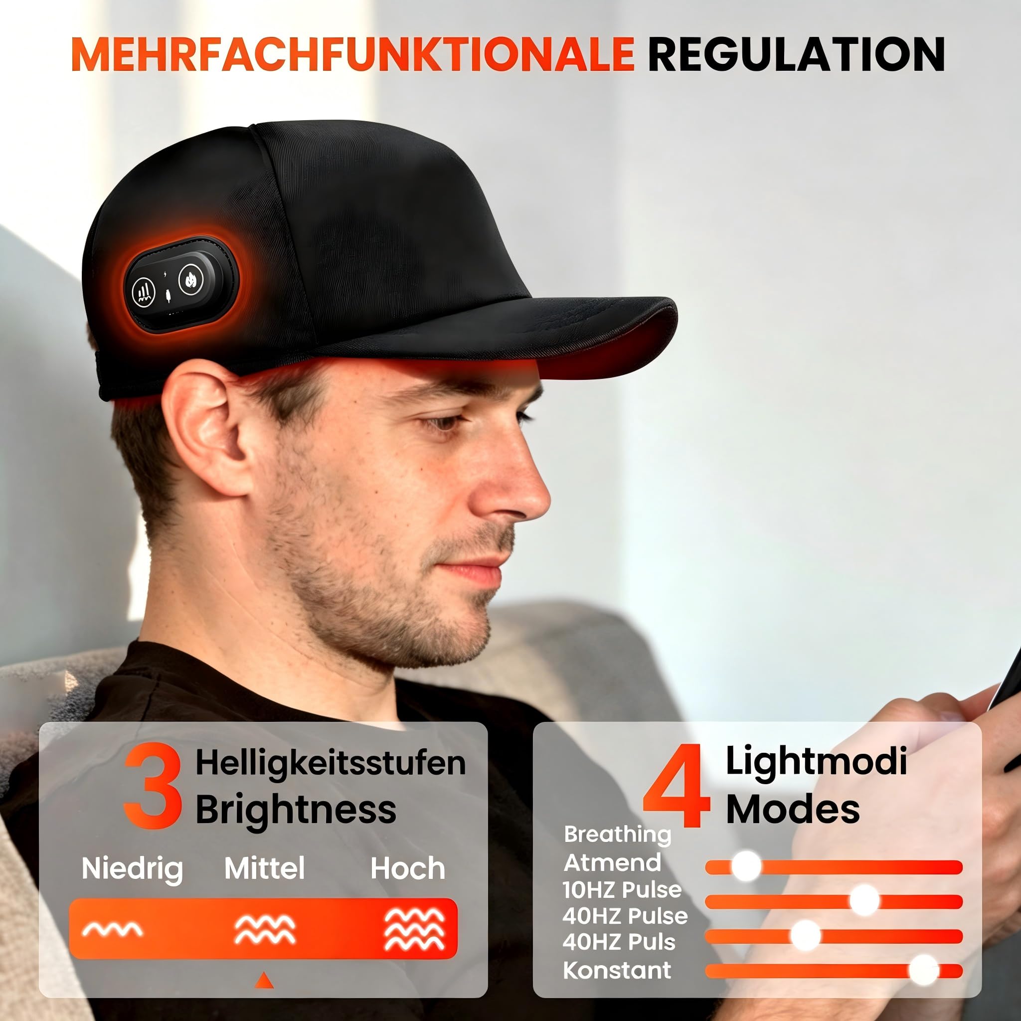 I-THERA-U Kabellose Rotlicht Haarpflegehaube Wiederaufladbar Rotlicht Mütze | 660 nm Rotlicht & 850 nm Nahinfrarotlicht für die Kopfhaut- und Haarpflege, Einheitsgröße für Damen und Herren