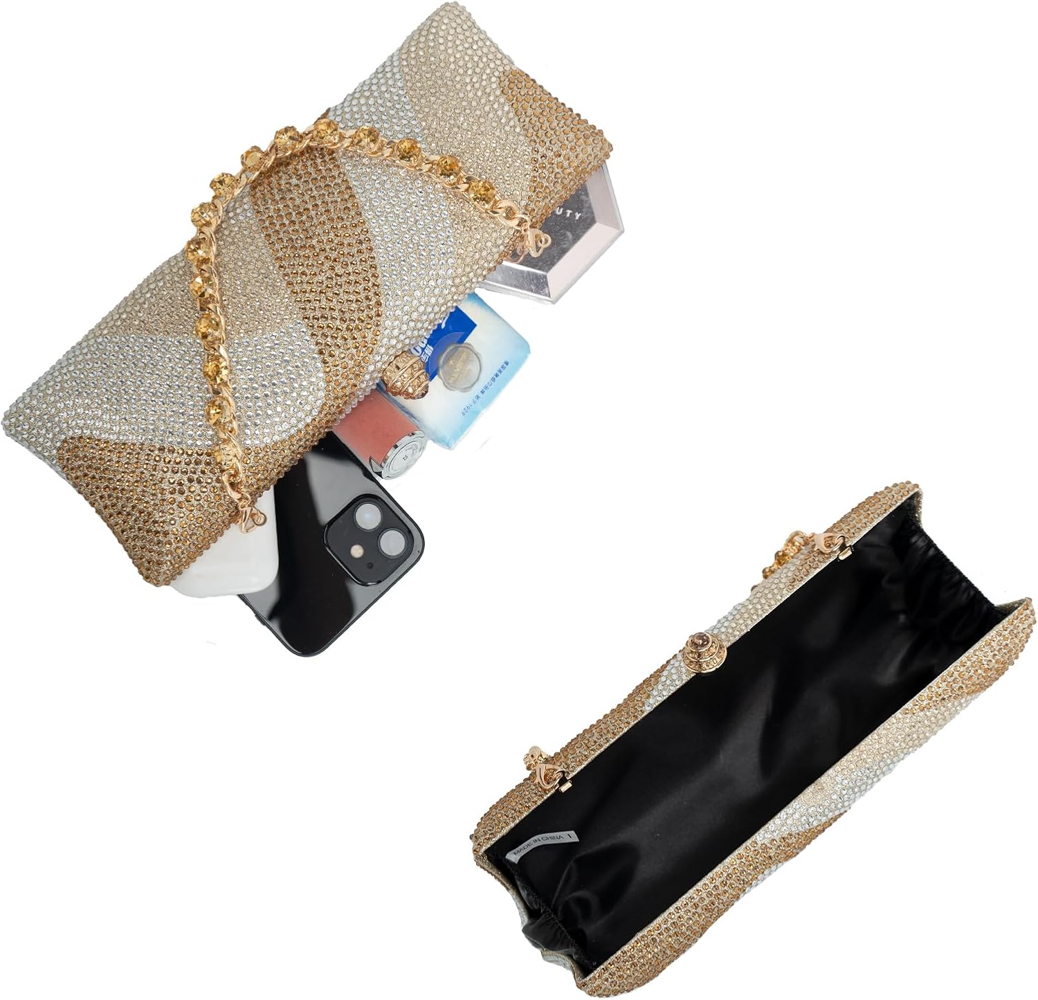 Women's Geometry Luxury Rhinestone Diamond Clutch Purse Crystal Chain Wedding Evening Handbag