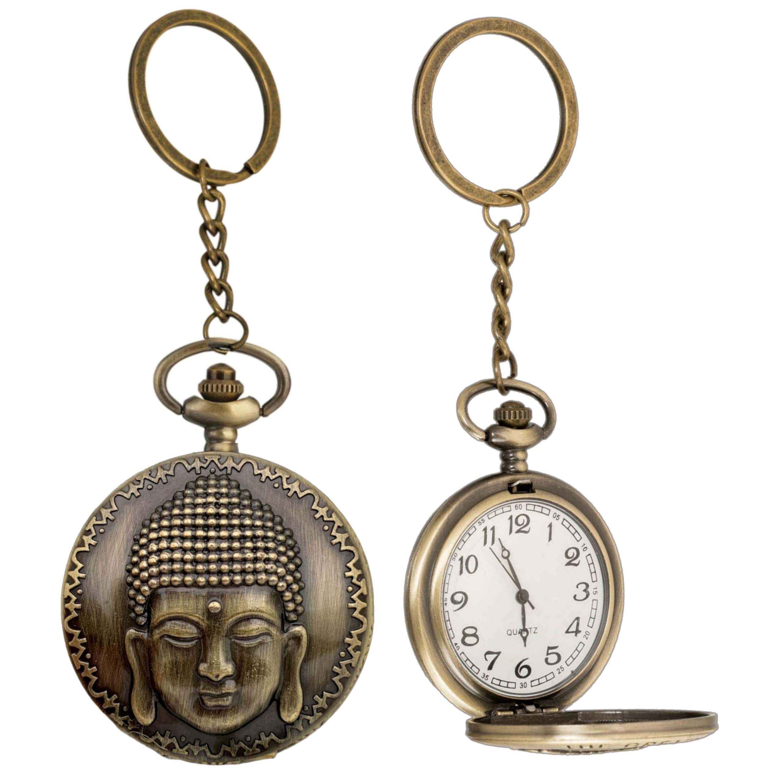 Vintage Gandhi Style Pocket Watch with God Theme Engraved Royal Black & Vintage Bronze Analog for Men Women & Kids Includes Key Ring for car or Bike Keys Ideal Gift