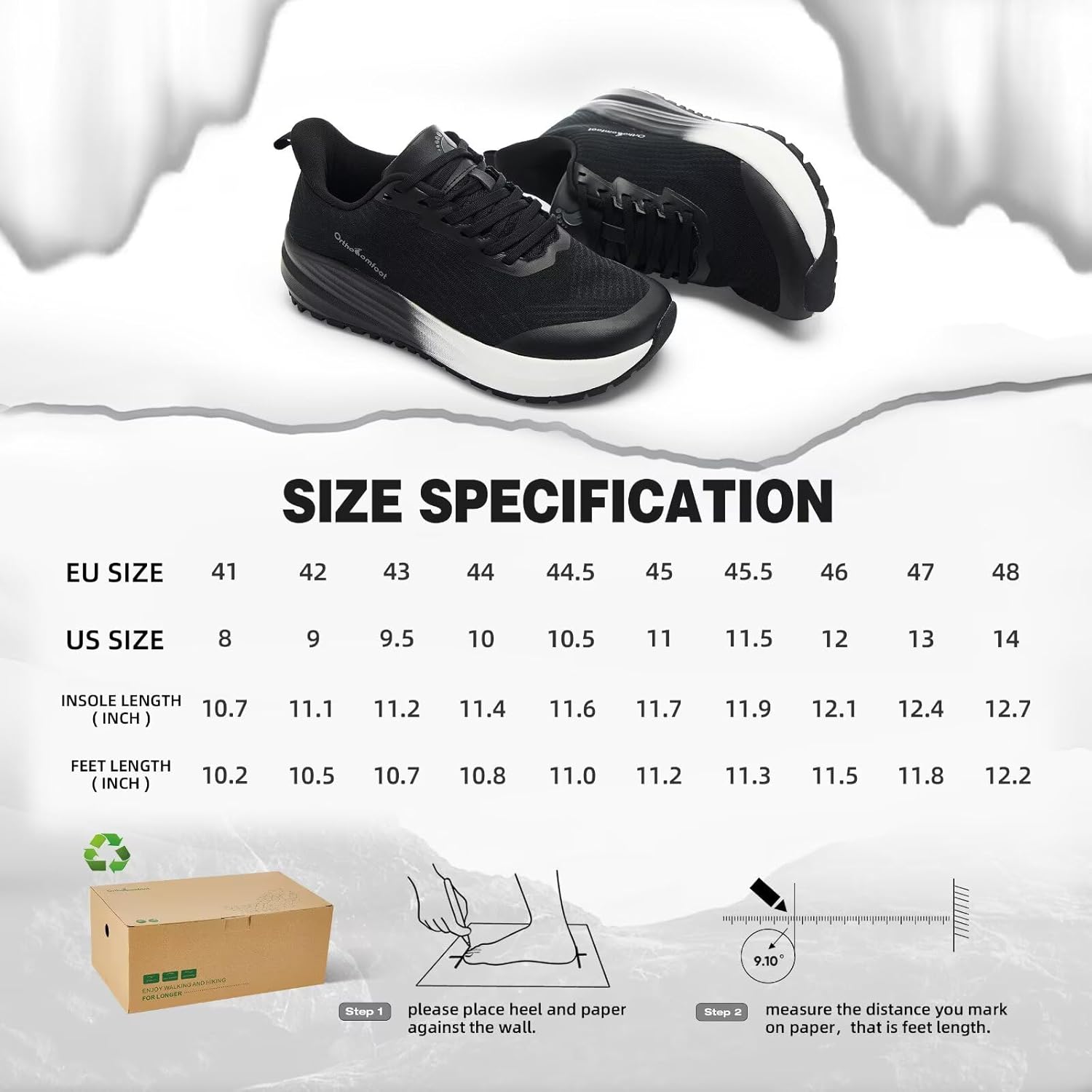 Men's Orthopedic Wide Plantar Fasciitis Shoes: Comfortable Arch Support Diabetic Orthotic Flat Feet Trail Running Athletic Hiking Sneakers, Casual Sports Trekking Walking Shoes for Foot Heel Pain - Image 9