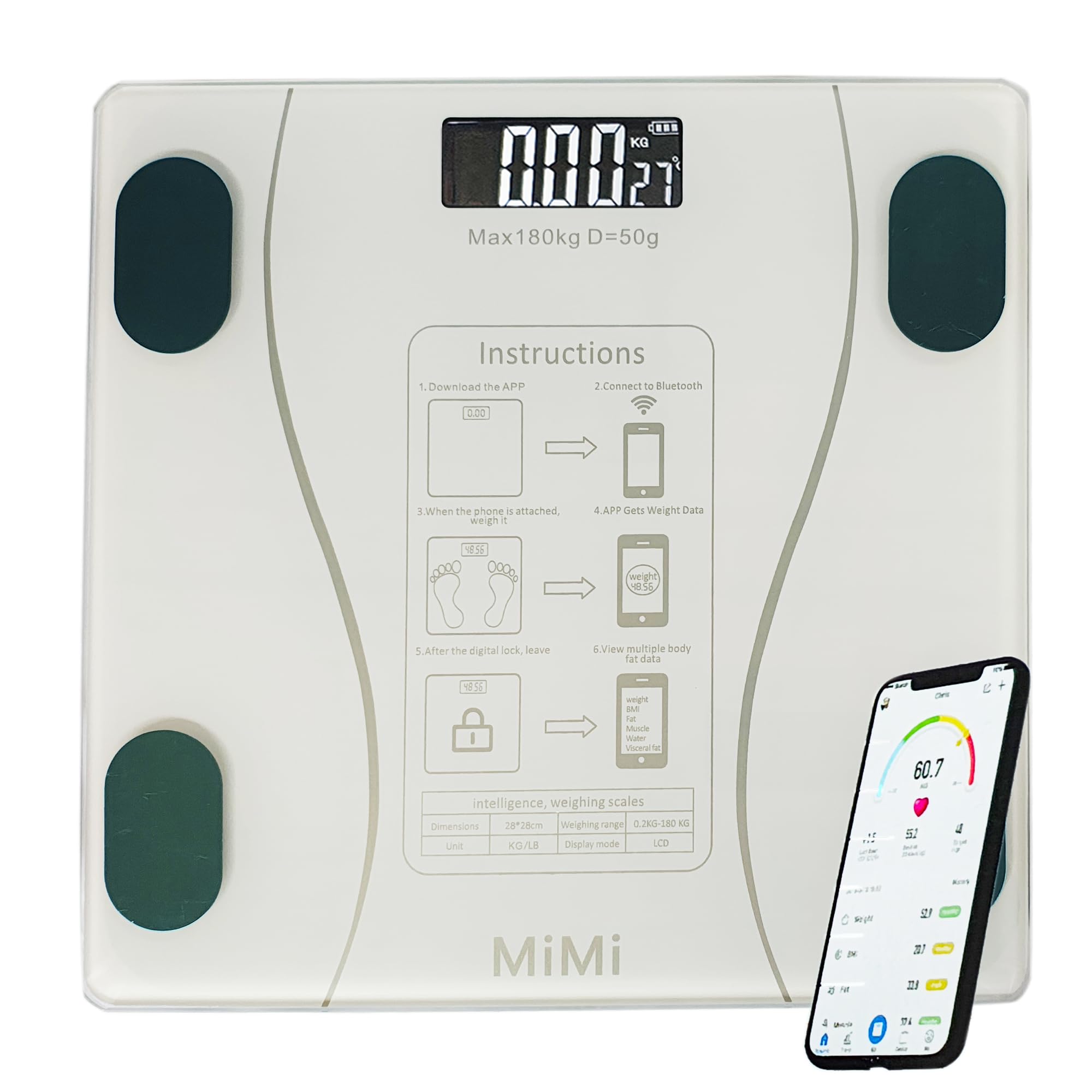 Atom Smart BMI Weight Machine for Body Weight With 16 Body Parameters Synced with Mobile App, Body Fat Analyser Machine |Smart BMI Scale 180Kg | Atom A MM 1 Smart BMI Scale (Color May Vary)-image-5