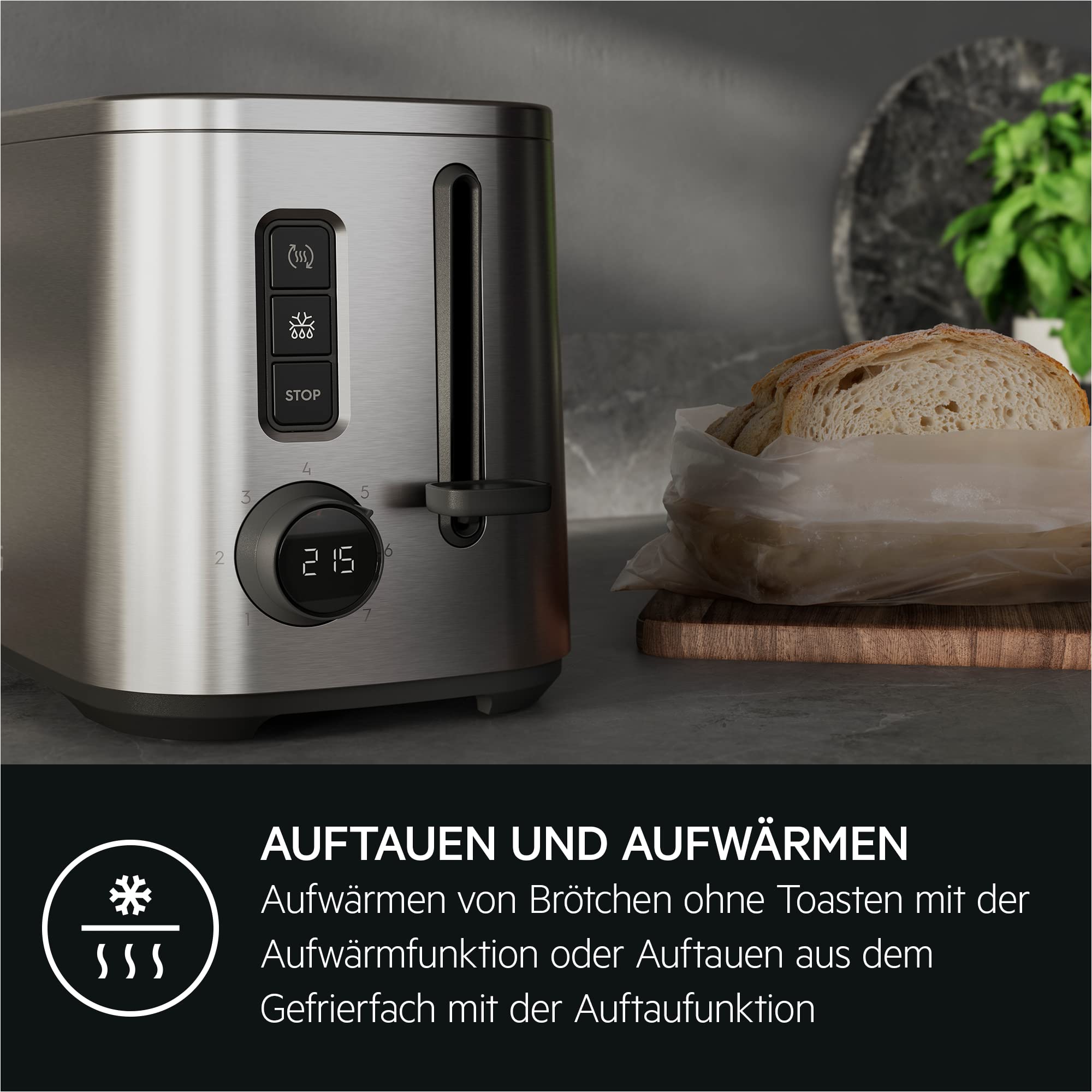 AEG T5-1-4ST Toster Deli 5/7 ustawień tostów/timer odliczania/przycisk zatrzymania, rozmrażania, podgrzewania/automatyczne centrowanie/obudowa Cool-Touch/szerokie szczeliny/szuflada na