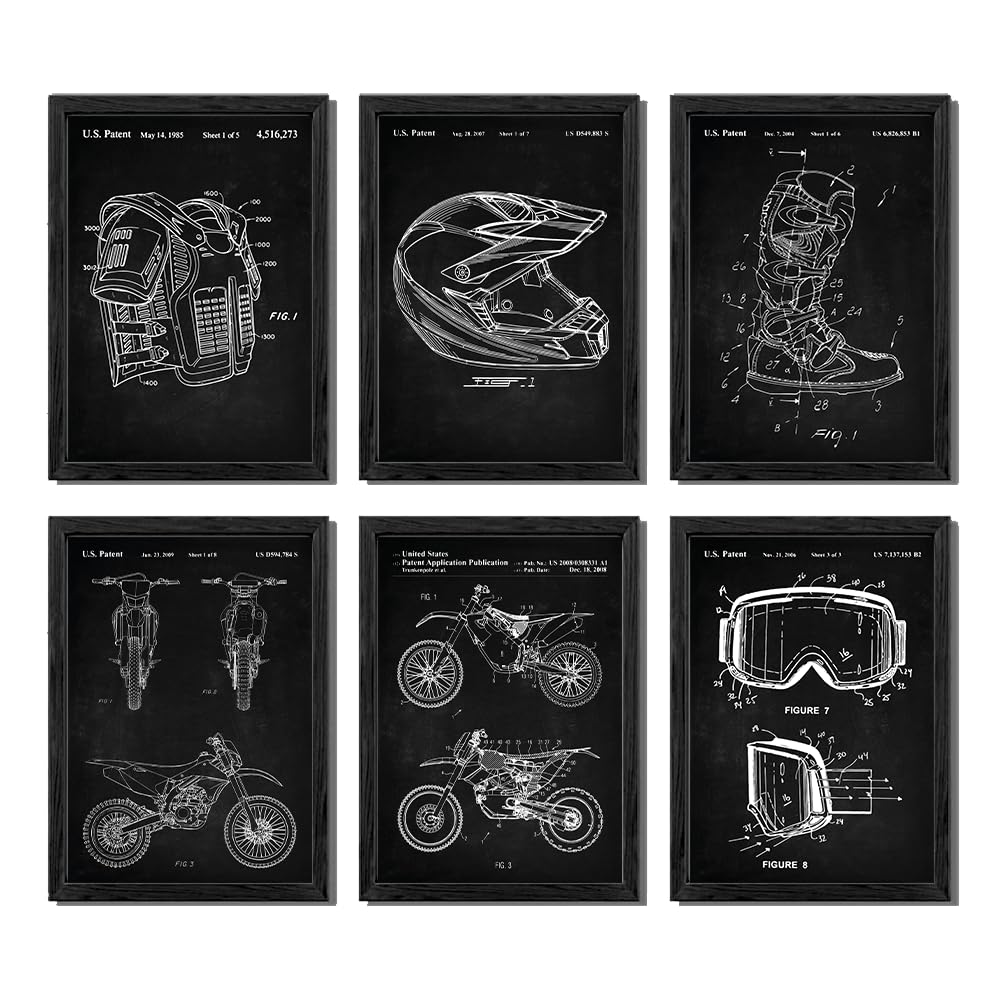 bqw Dirt Bike Patent Wall Art Prints – Set of 6 Unframed 11x8.5 Motocross Posters for Boys Bedroom, Teen Room, or Garage Decor | Vibrant Off-Road Motorcycle Gift for Riders & Fans