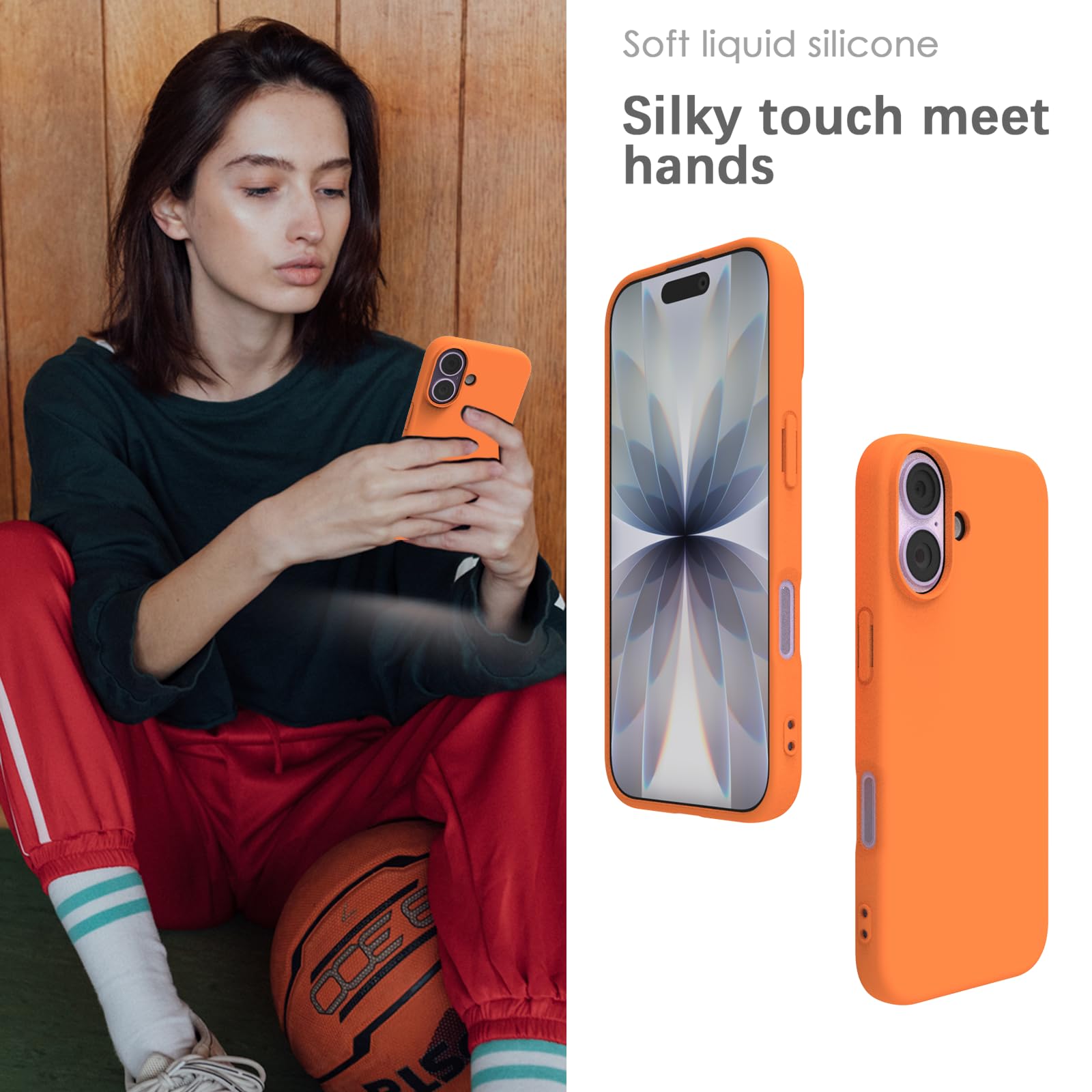 YATWIN Silicone Case for iPhone 17, Soft-Touch, Shockproof, DustProof, Antiskid Phone Cover for Apple iPhone 17 - Orange — Amazon image 4