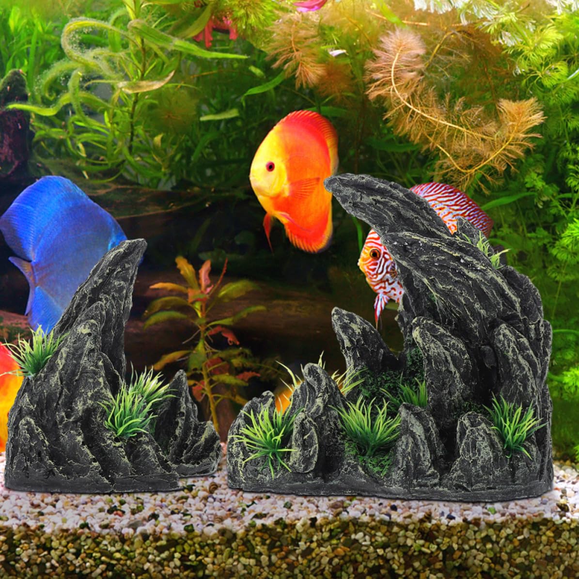 CLISPEED 2 Piezas Casa de Camarones de Resina para Acuario Decoración de Montaña Simulada, Escondite para Peces y Accesorios para Peceras de Resina