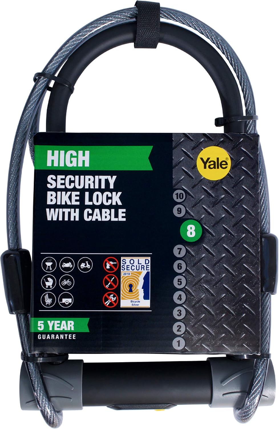 Up To 60% OFF Yale YUL2C/13/230/1 - High Security Bike Lock 230mm - U Lock with Cable - Double Point Locking - 4 Keys Including 1 with Micro-Light