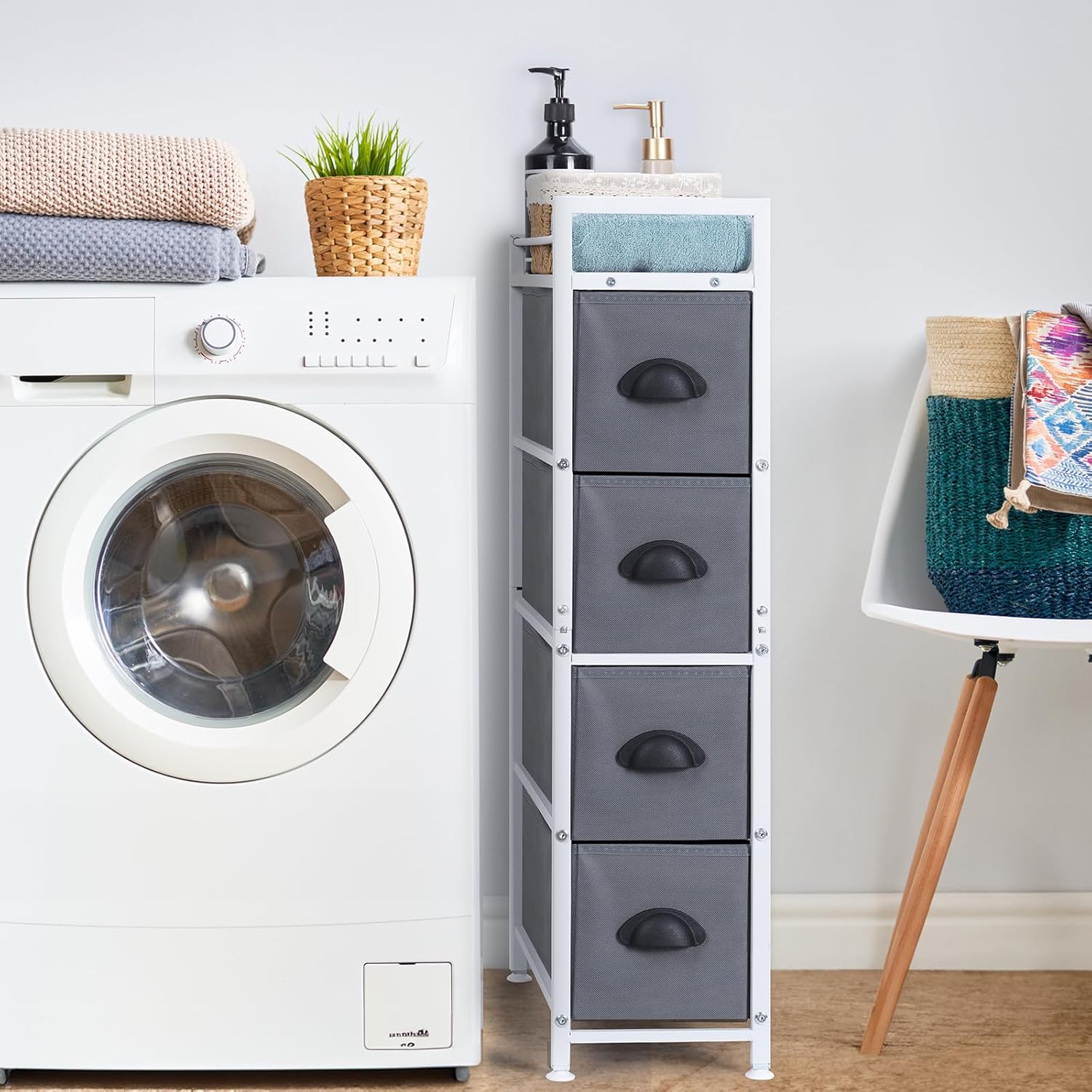 HAITRAL Narrow Dresser - 4 Drawers Slim Fabric Storage Cabinet - Vertical Standing Storage Chest - Gaps Tower Organizer with Removable Drawers and Wooden top for Laundry,Closet,Living Room,Entryway - Image 8