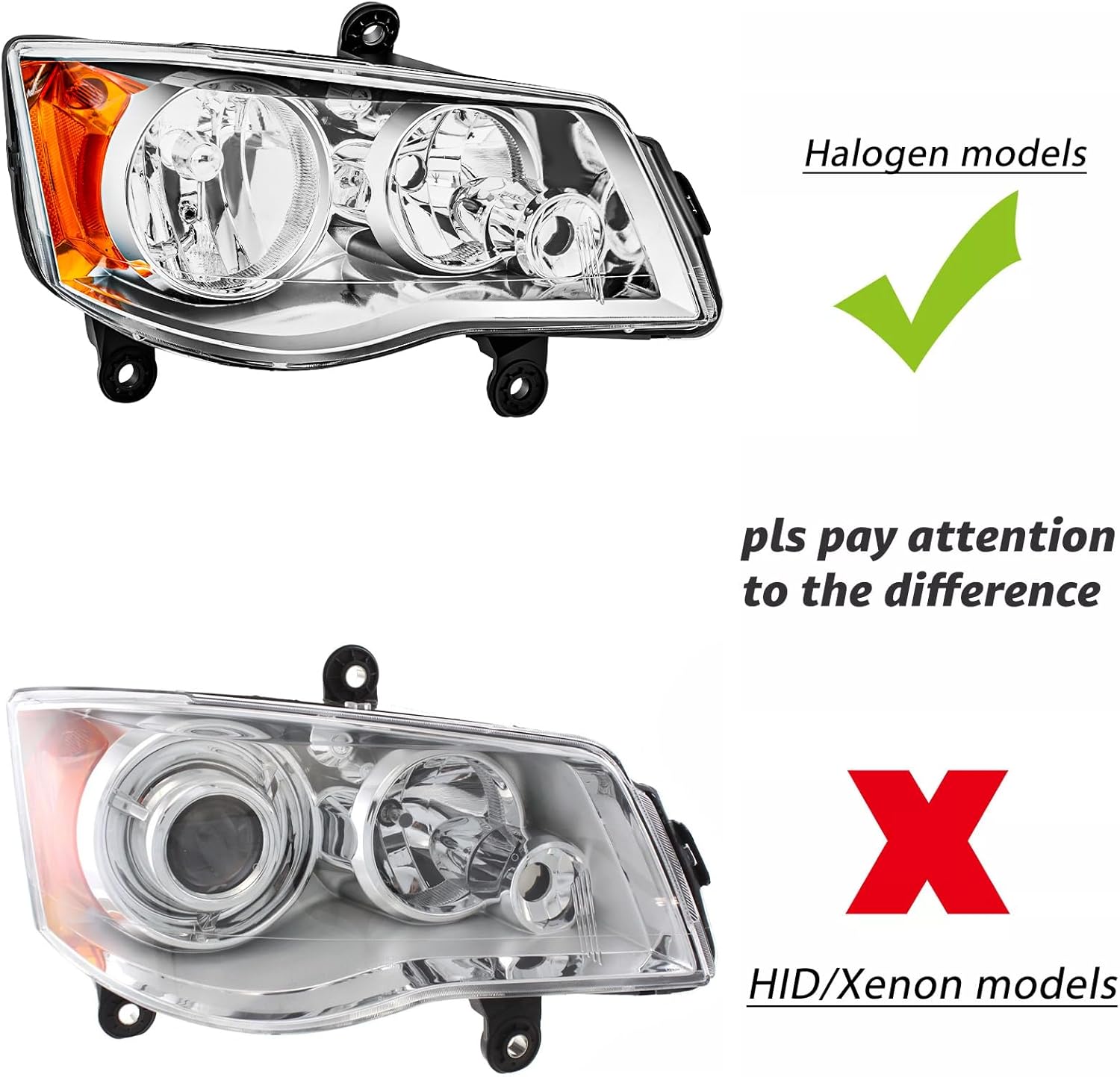 Headlights Assembly Pair for 2011-2020 Dodge Grand Caravan / 2008-2016 Chrysler Town & Country Headlamps Head Lights Replacement Driver and Passenger Side,Chrome Housing Amber Reflector