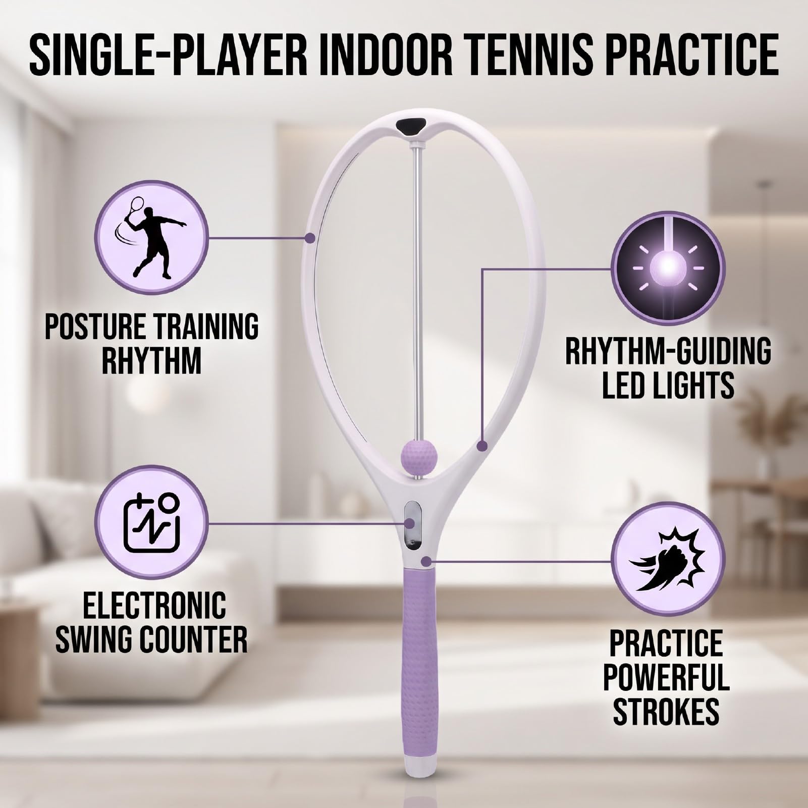 Racchetta da Allenamento Tennis, Racchetta con Rimbalzo | Struttura in PP e Silicone, Pratica Indoor, Palla a gravità Scorrevole