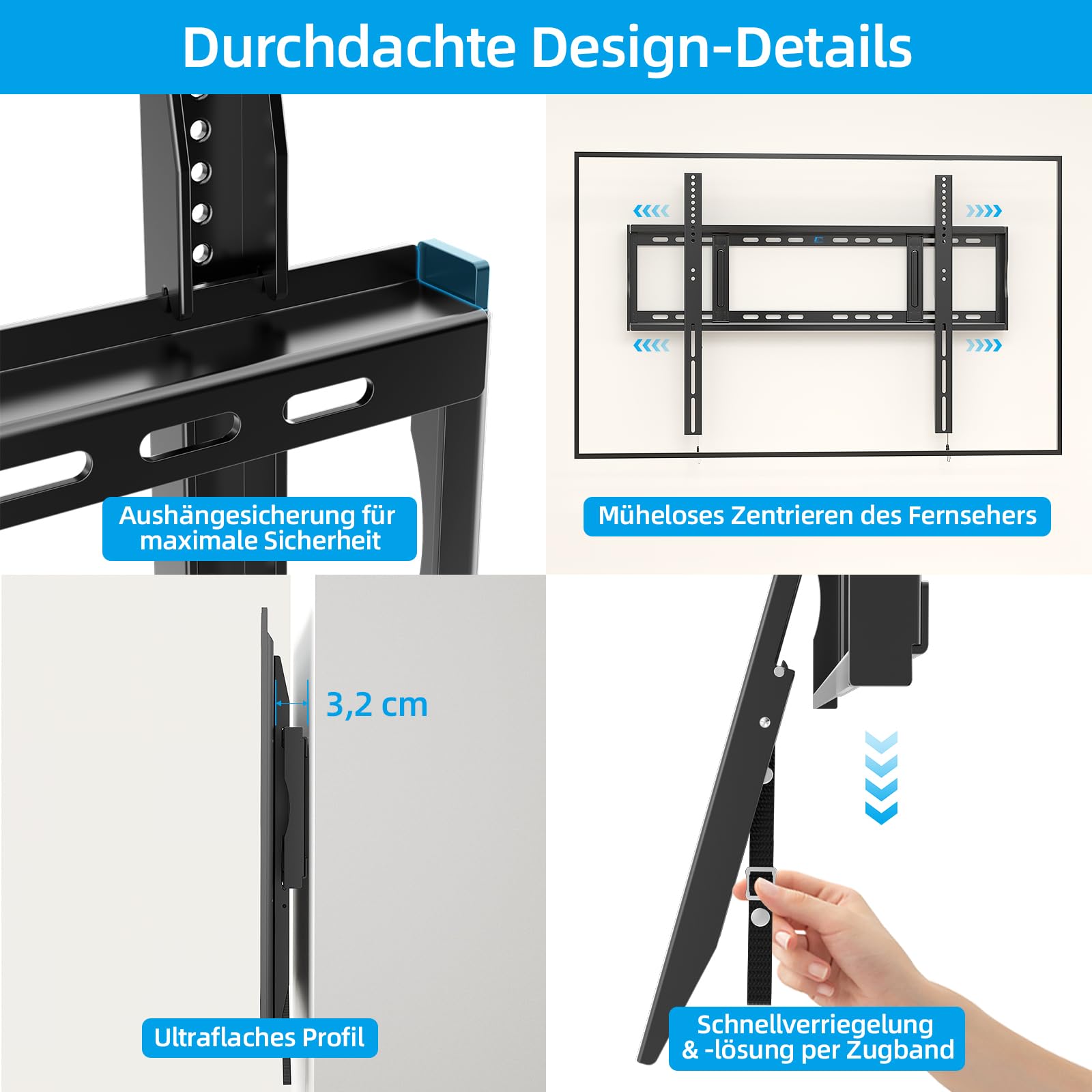Home Vision TV Wandhalterung 48–120 Zoll Fest, Ultra Flach & Schwerlast bis 120 kg (264 lbs), Max. VESA 800x600, Extra Stabile TV Halterung Fixed, Low Profile Wandhalterung für Große Fernseher