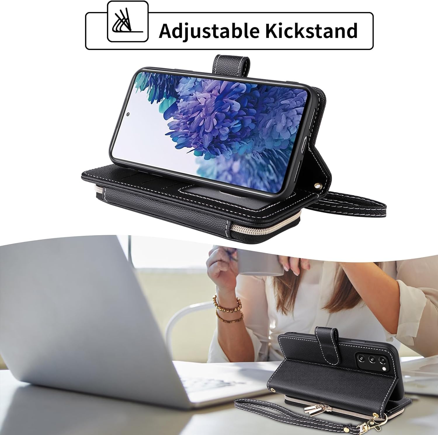 Argyle Wallet Case for Samsung Galaxy S20 FE 5G 6.5 inch with Wrist Shoulder Strap, Flip Credit Card Holder Cell Phone Cover for S 20 EF UW 2022 S20FE5G S20FE 20S S2O Fan Edition 4G G5 Black