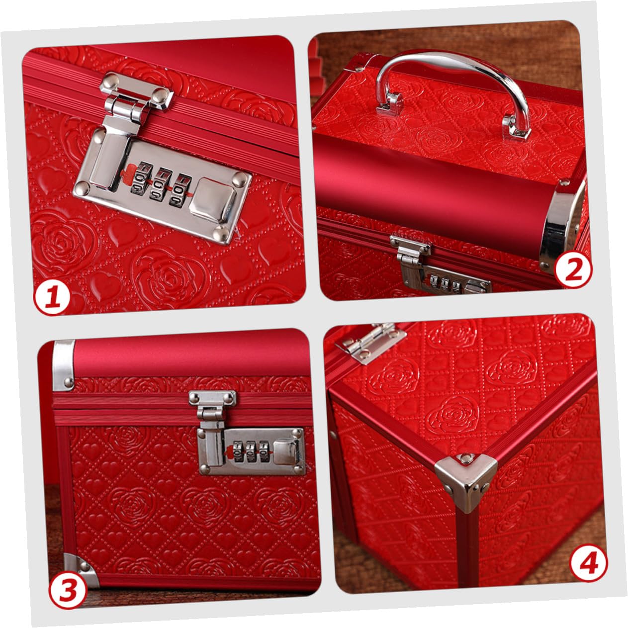 Schmuckkästchen mit Zahlenschloss Mittlere Größe 20X15X16cm Aluminiumlegierung Rote Vintage Aufbewahrungsbox für Hochzeit und Schreibtisch
