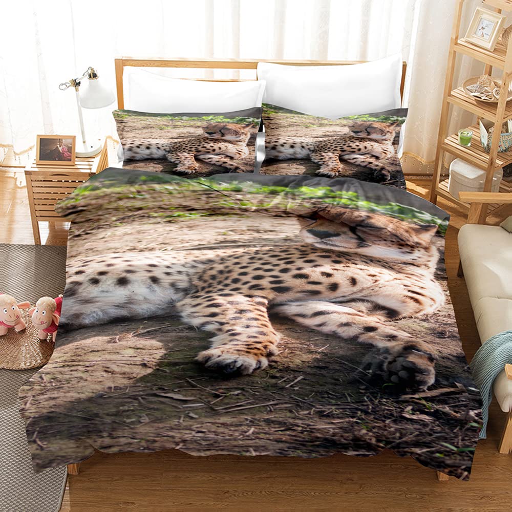 Guépard 3D imprimé trois pièces housse de couette taie d'oreiller literie simple Double lit King décorations pour la maison