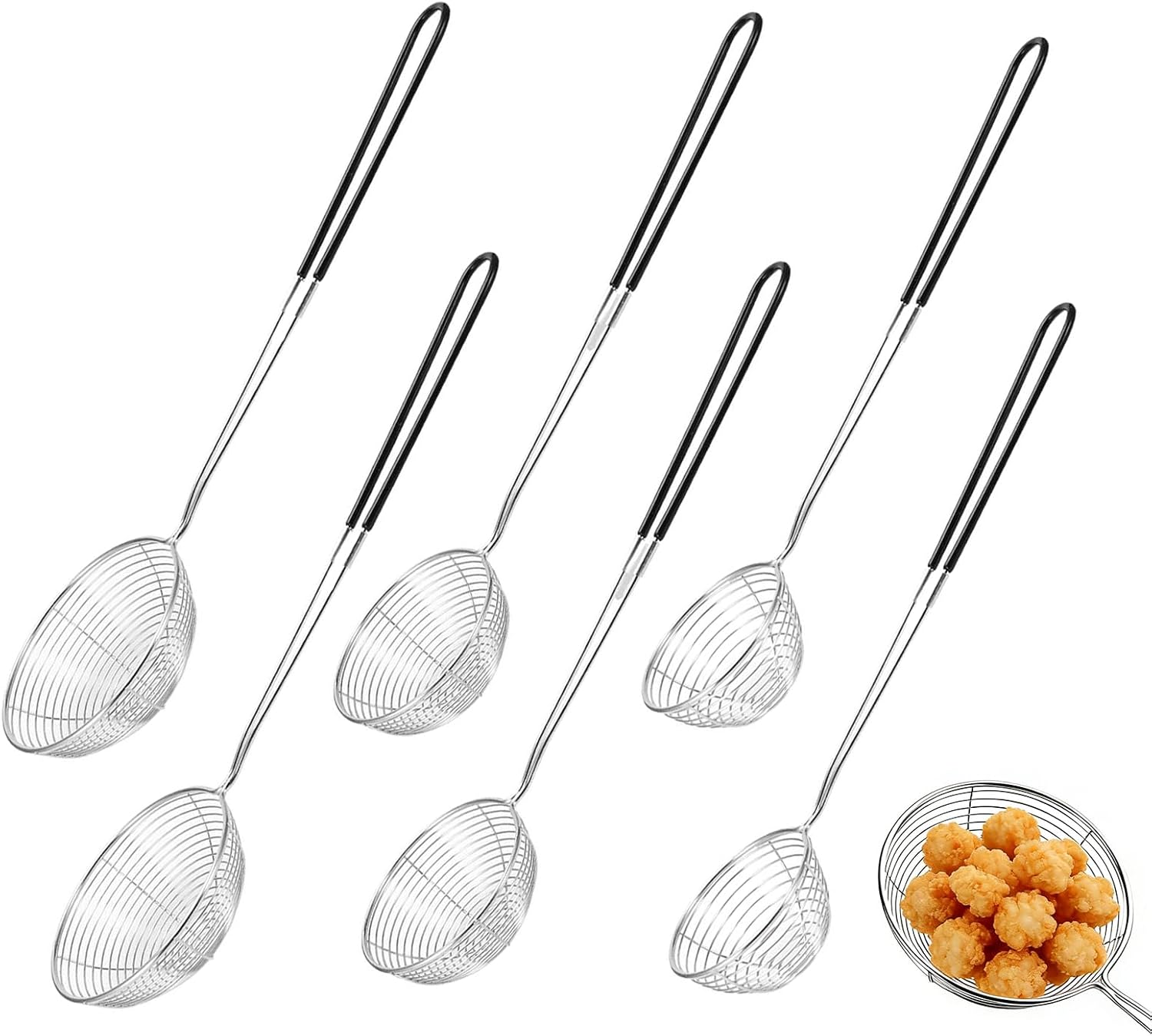 Zestaw 6 Cedzaków Stal Nierdzewna Długa Rączka 28–31,5cm