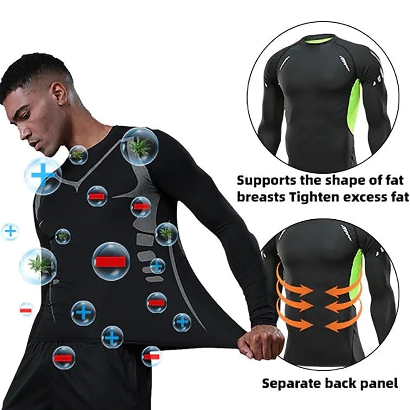 CEAeis Ionic Shaping Sportswear, Mens Slimming Body Shaper Vest, Compression Long Sleeve Athletic Workout Shirt for Men (Black-1,XL)