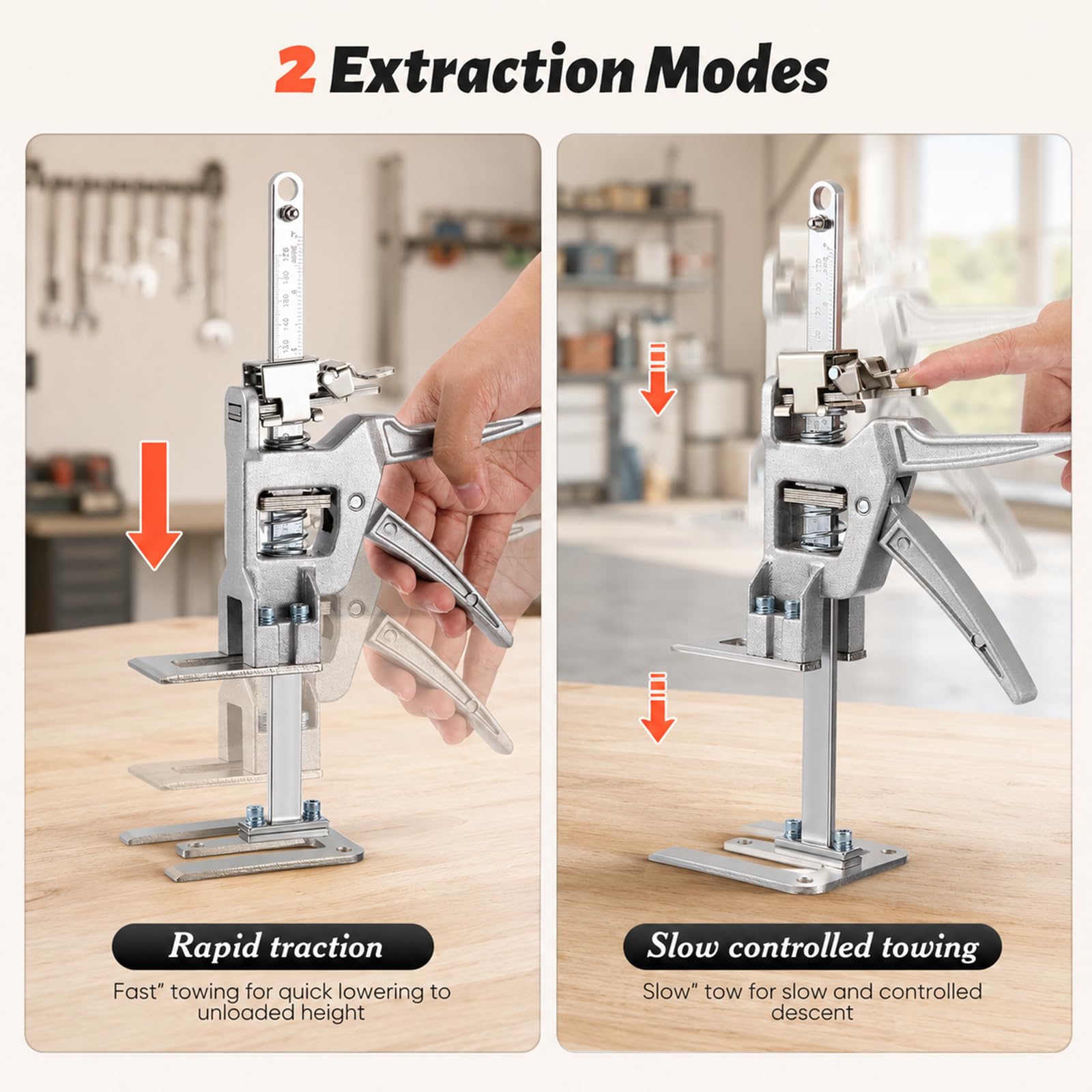 2 Stück Möbelheber, 30cm Ganzmetall Hebewerkzeug, 400kg Tragkraft, Höhenverstellbarer Hebearm mit Schnell- & Langsamfunktion, Montageheber für Türen, Möbel & Gipskartonplatten