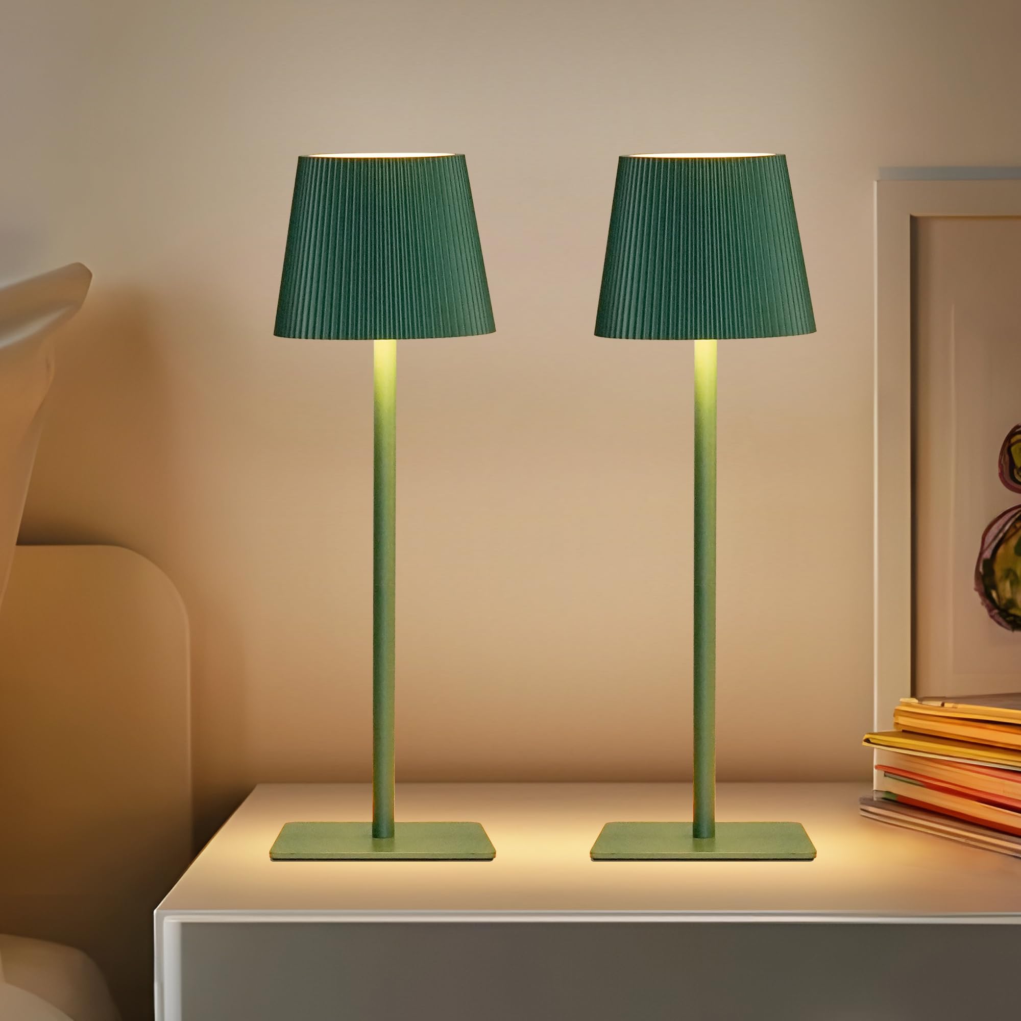 LUTEC Confezione da 2 lampade da tavolo senza fili, 6000 mAh, ricaricabile a batteria, due altezze regolabili, impermeabile, controllo touch e regolazione continua in 3 colori, per ristorante, camera
