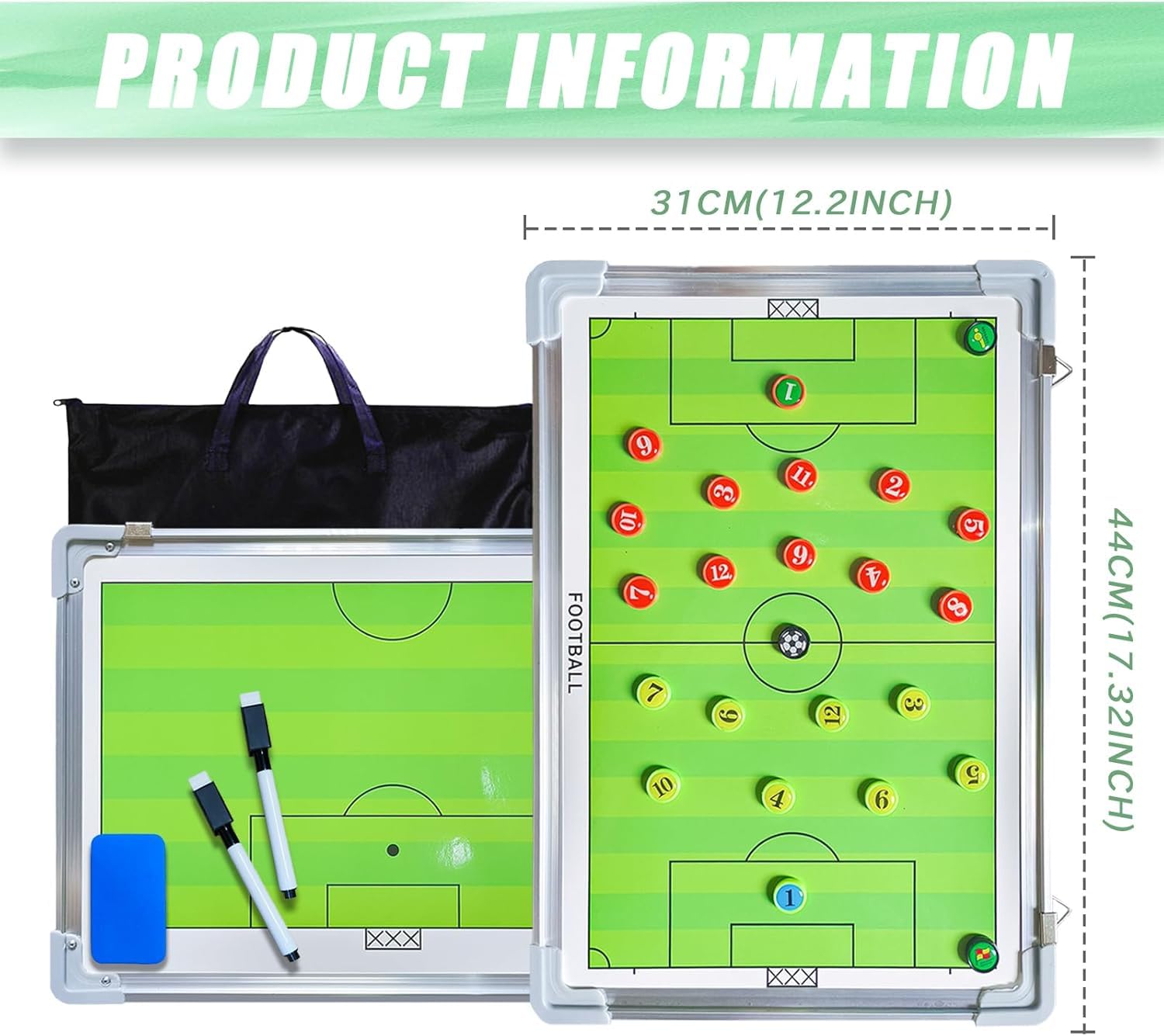 CREADY Pizarra Entrenador de Futbol 44x31cm Carpeta Táctica Magnética con Fichas