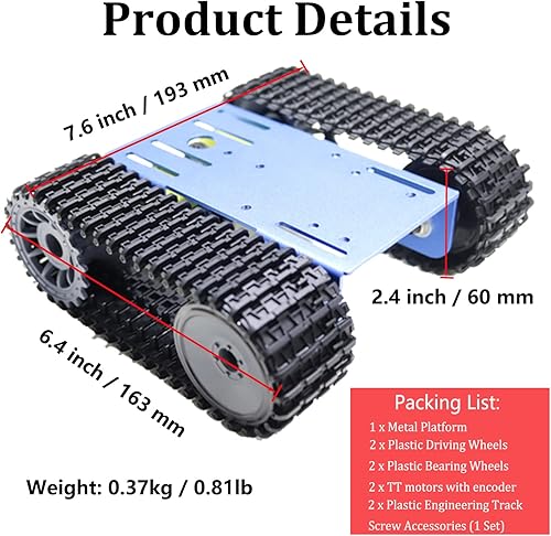Miniatura 2 de Kit de chasis de tanque profesional, TT02 Marco de metal Crawler Plataforma de chasis de tanque robótico para Arduino (azul)