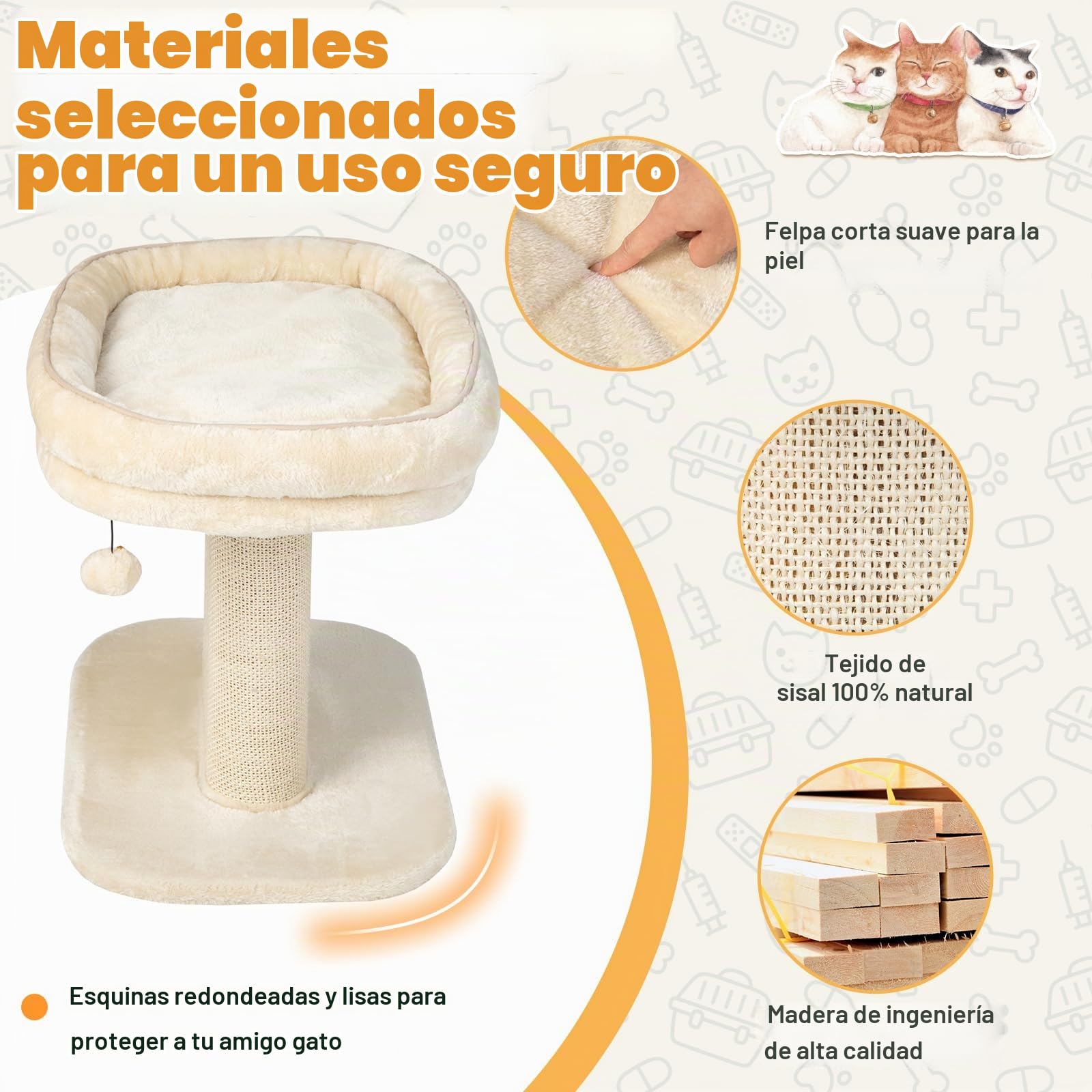 GOPLUS Árbol Rascador Pequeño para Gatos de Altura 50 CM con Poste Rascador de Sisal, Torre de Actividades de Carga 20 KG con Soporte de Peluche y Juguete de Bola Colgante, 59×40×50 CM, Beige